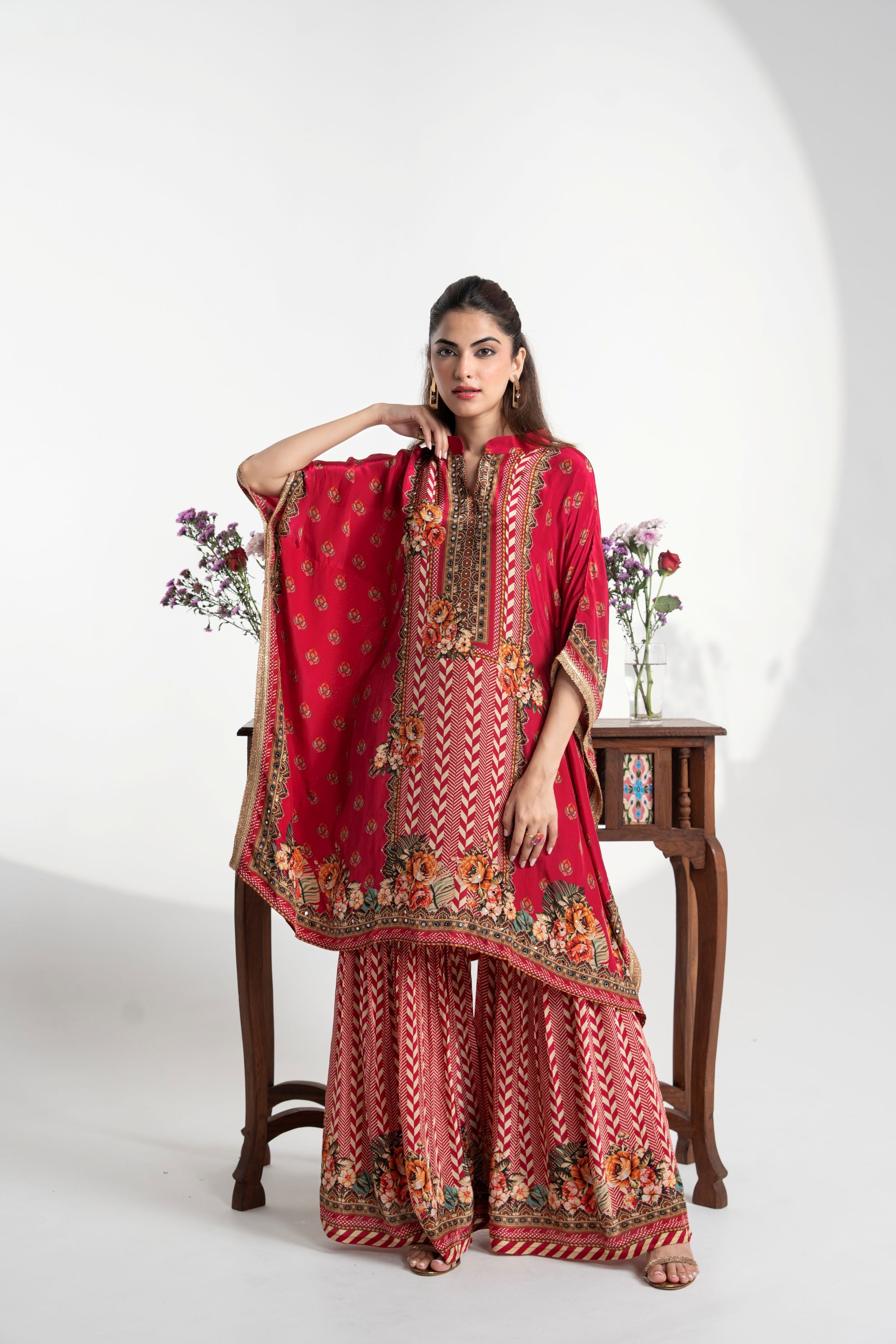 Pink Printed Crepe Silk Palazzo Set