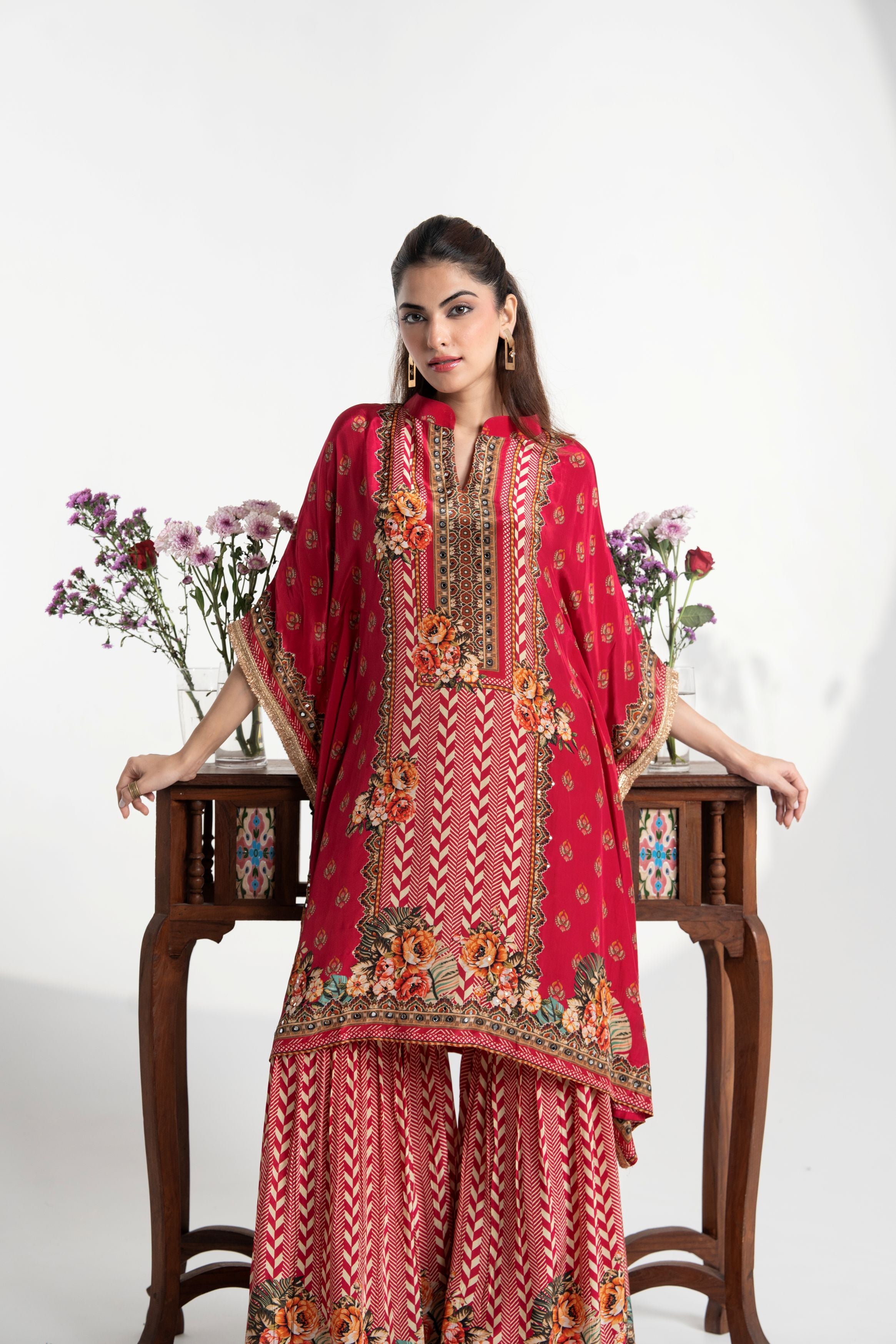 Pink Printed Crepe Silk Palazzo Set