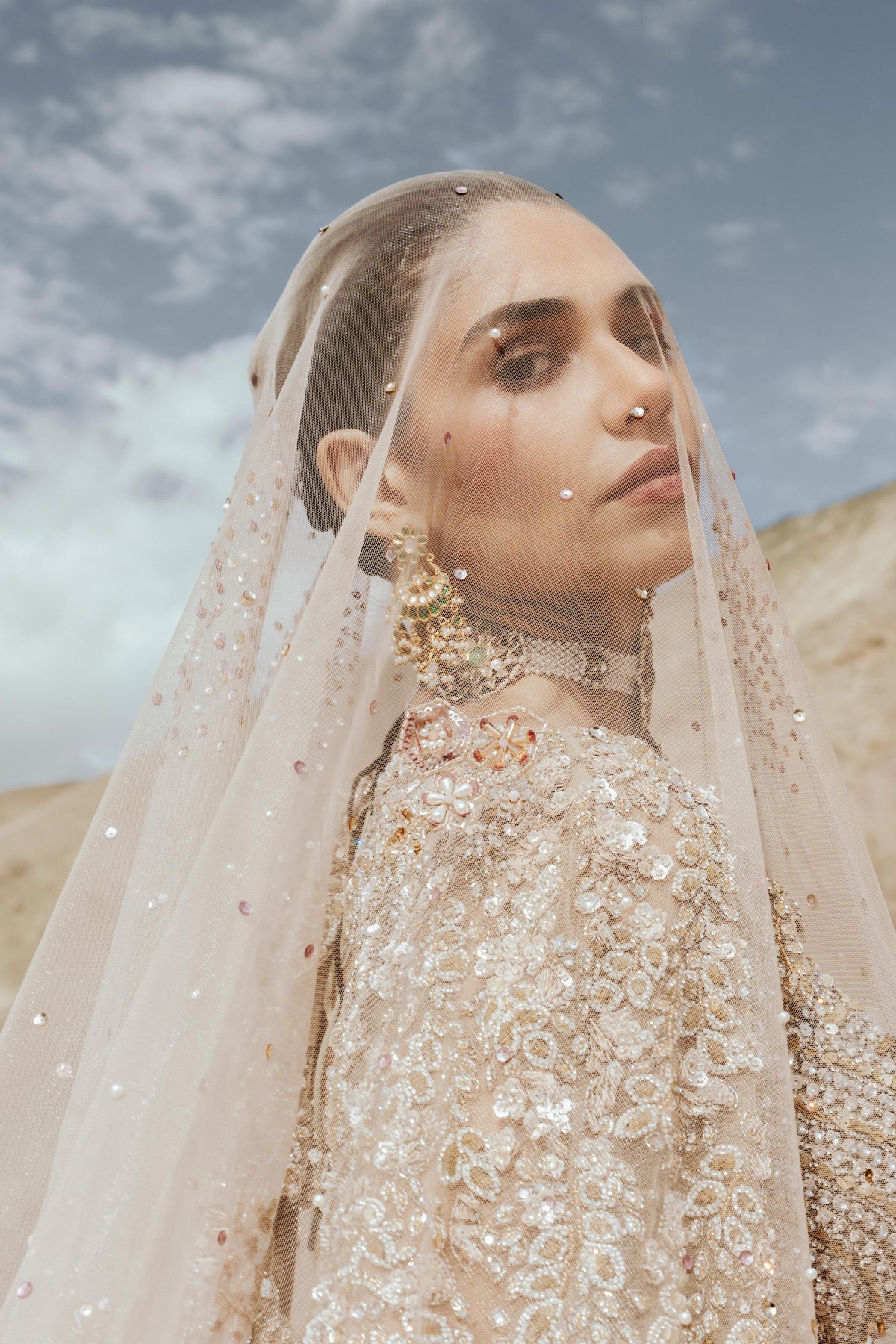Champagne Gold Embellished Premium Net Saree Lehenga