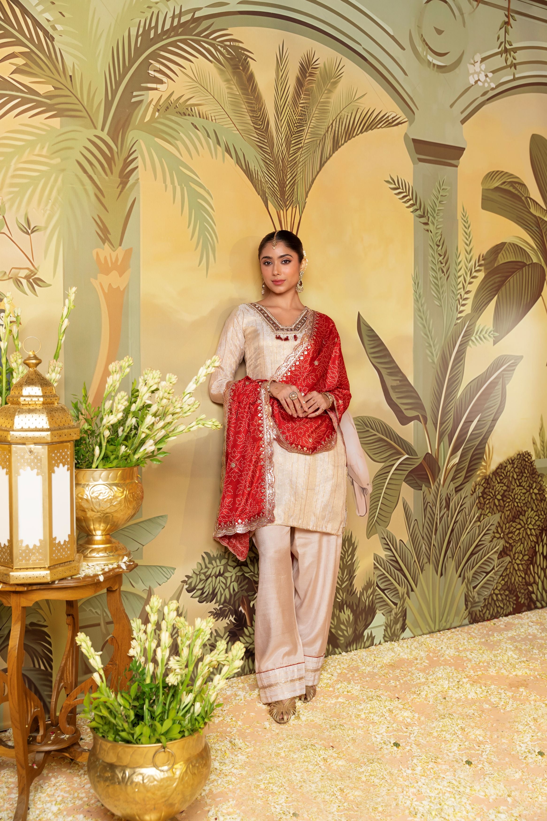 Traditional Ivory Premium Silk Palazzo Set