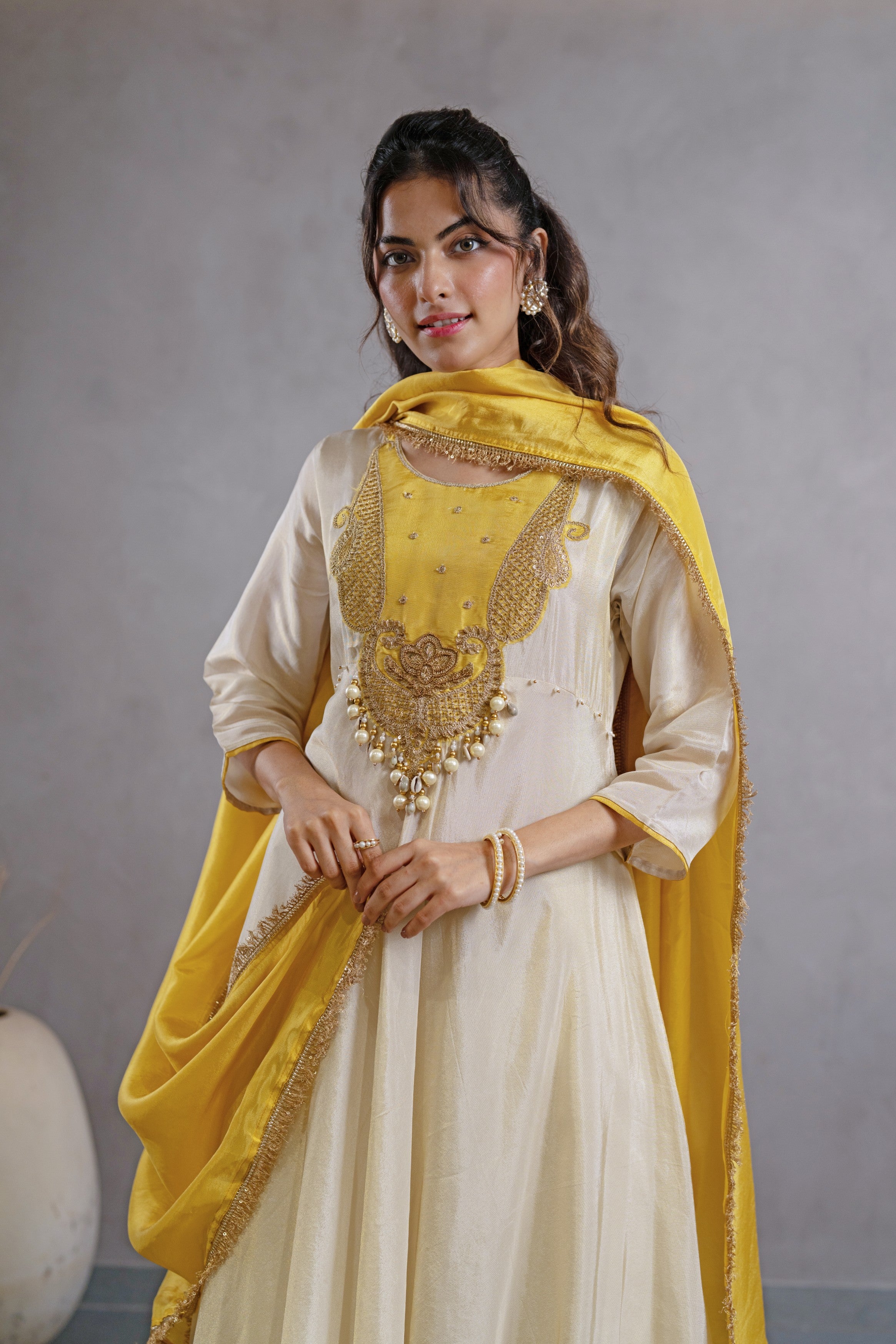 Sunveil Embellished Tissue Silk Anarkali Set