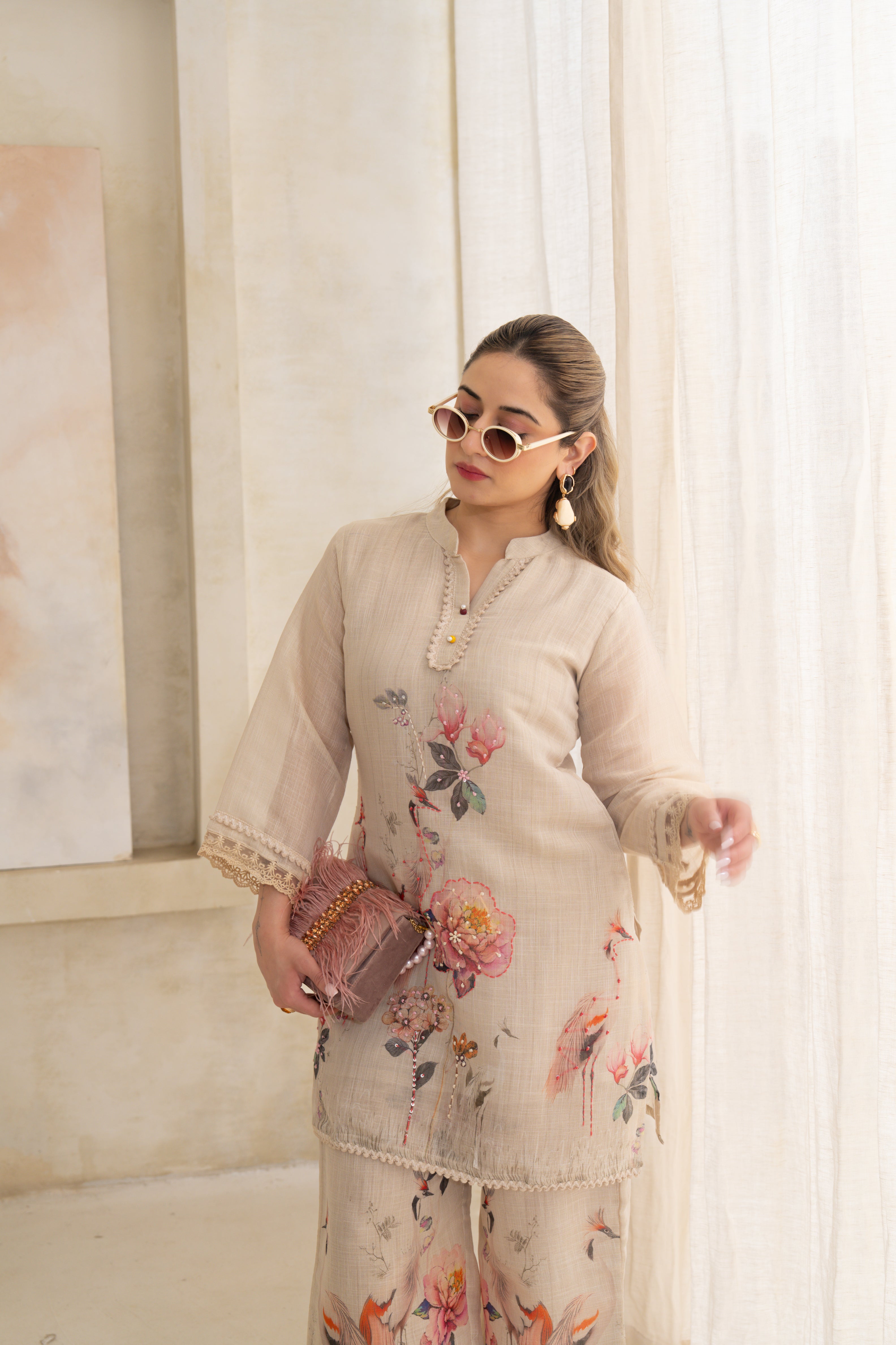 Luster Flora Printed Linen Co-Ord Set
