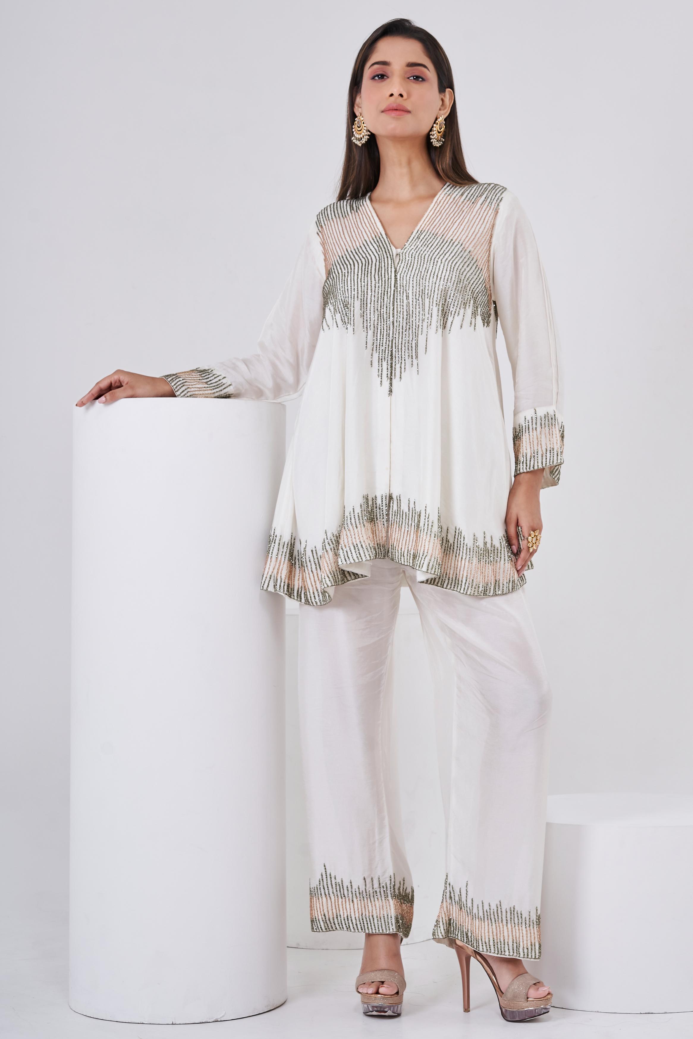 Classic Cream Embellished Swiss Georgette Co-Ord Set