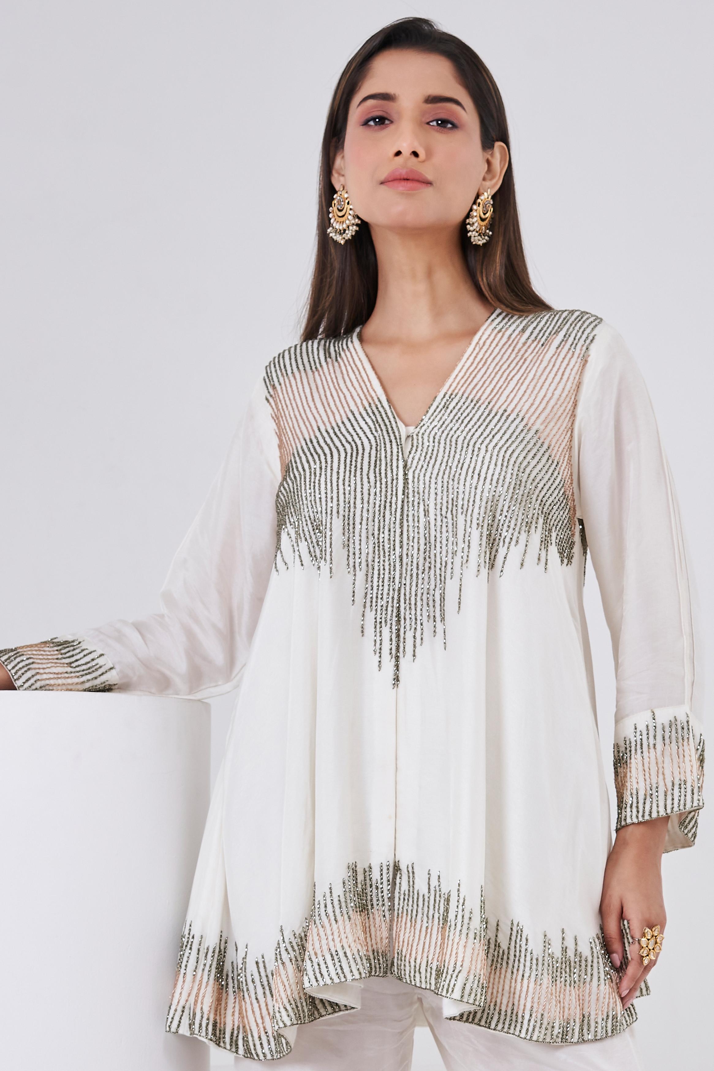 Classic Cream Embellished Swiss Georgette Co-Ord Set