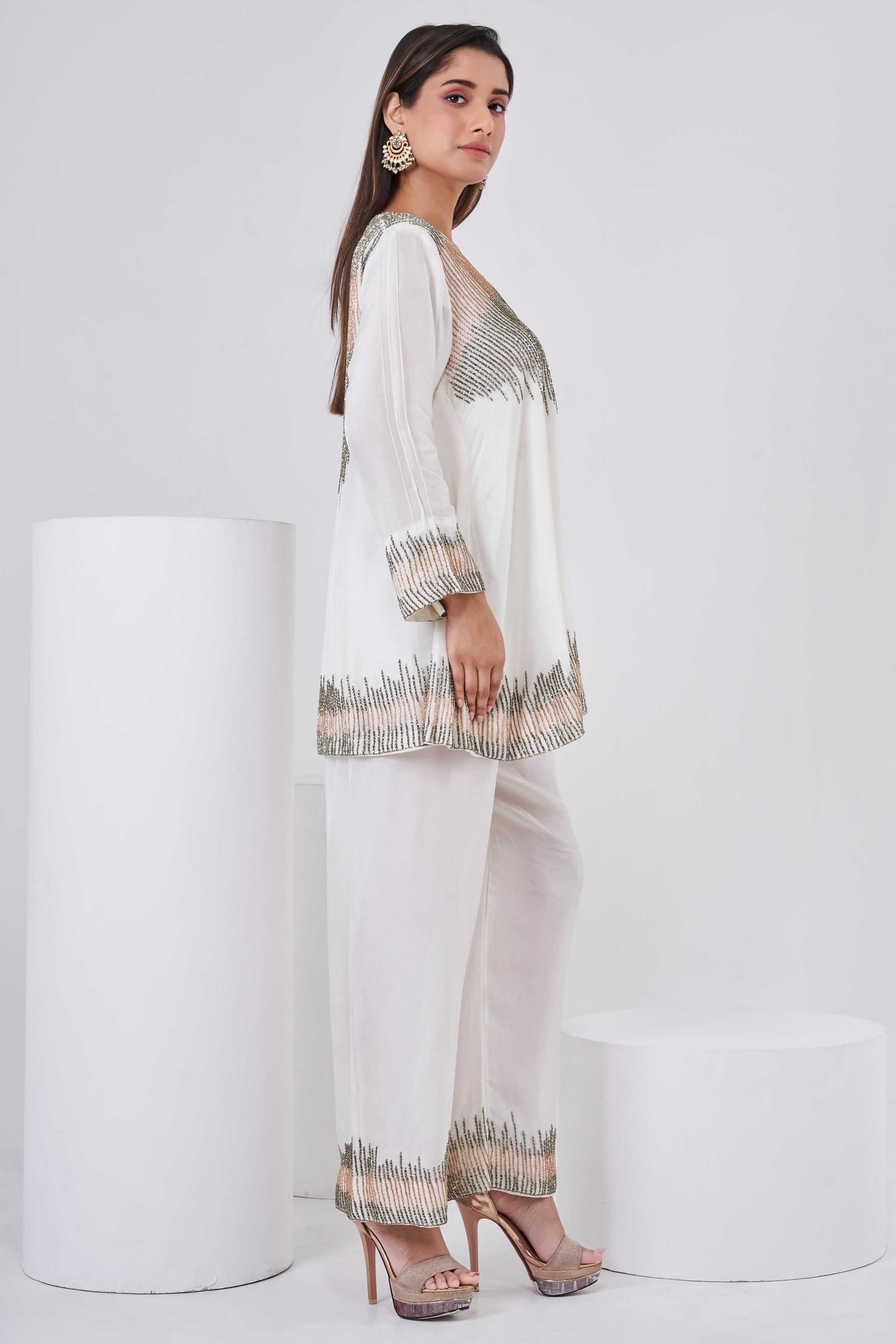 Classic Cream Embellished Swiss Georgette Co-Ord Set
