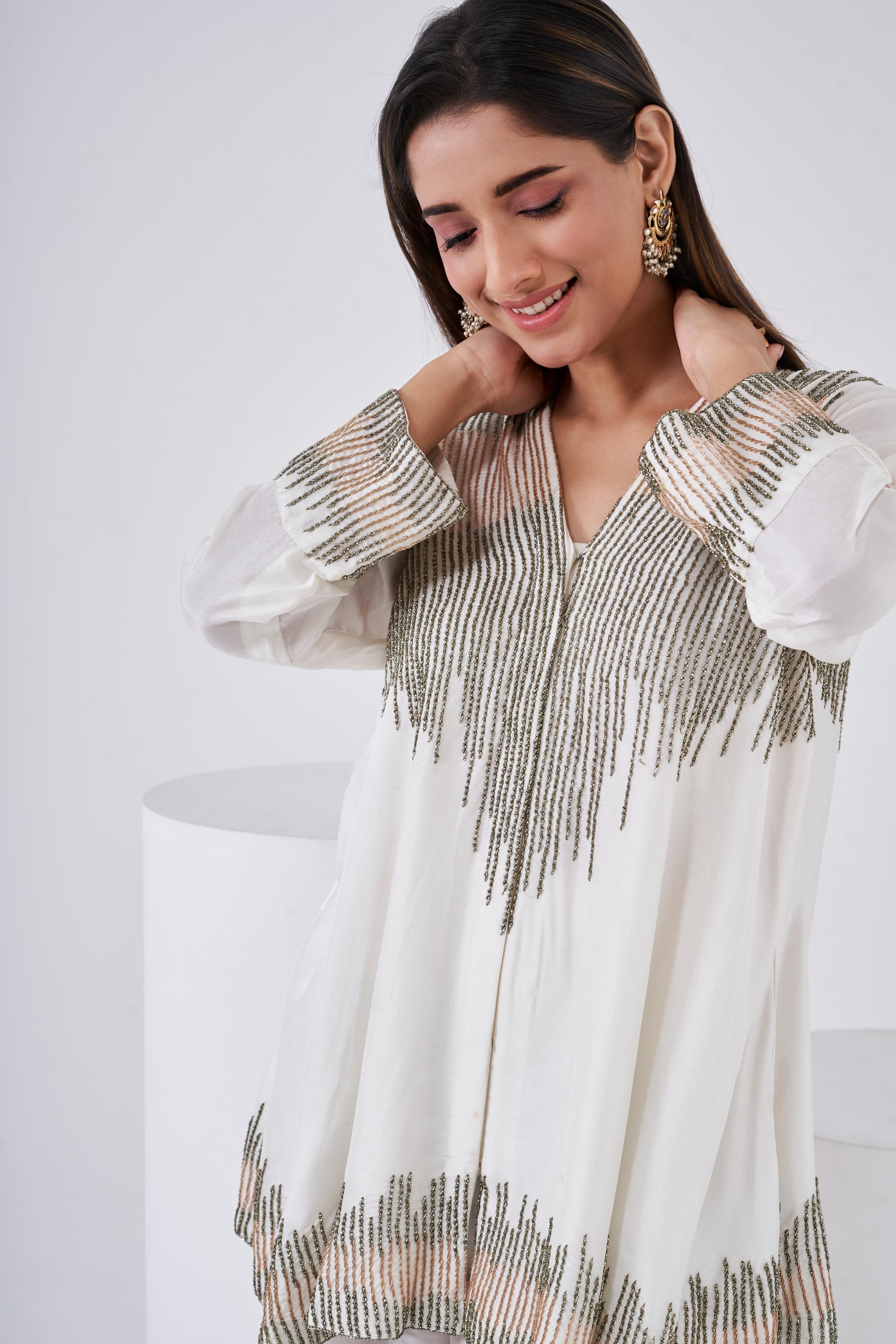Classic Cream Embellished Swiss Georgette Co-Ord Set