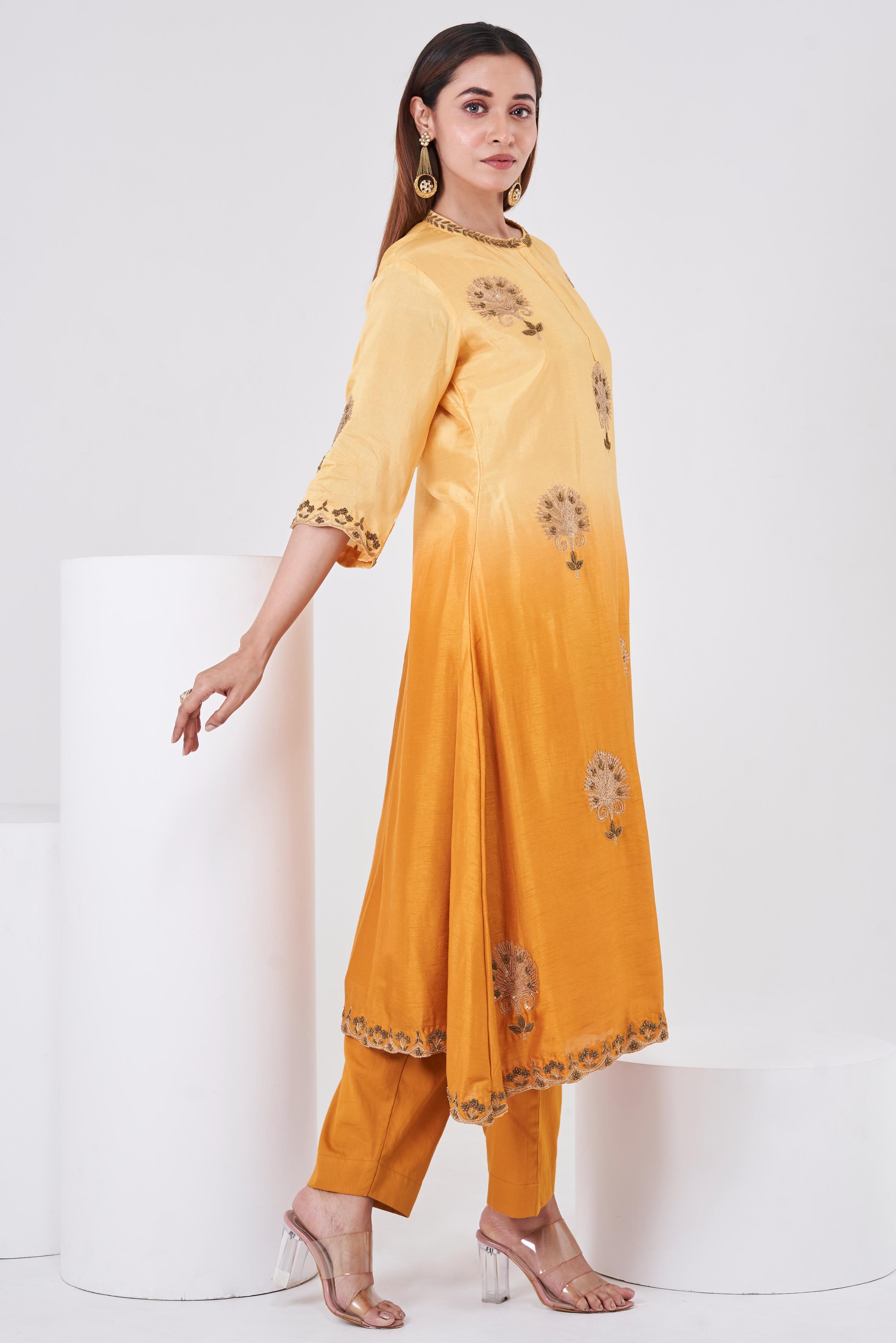 Carrot Orange Embellished Italian Silk Palazzo Set