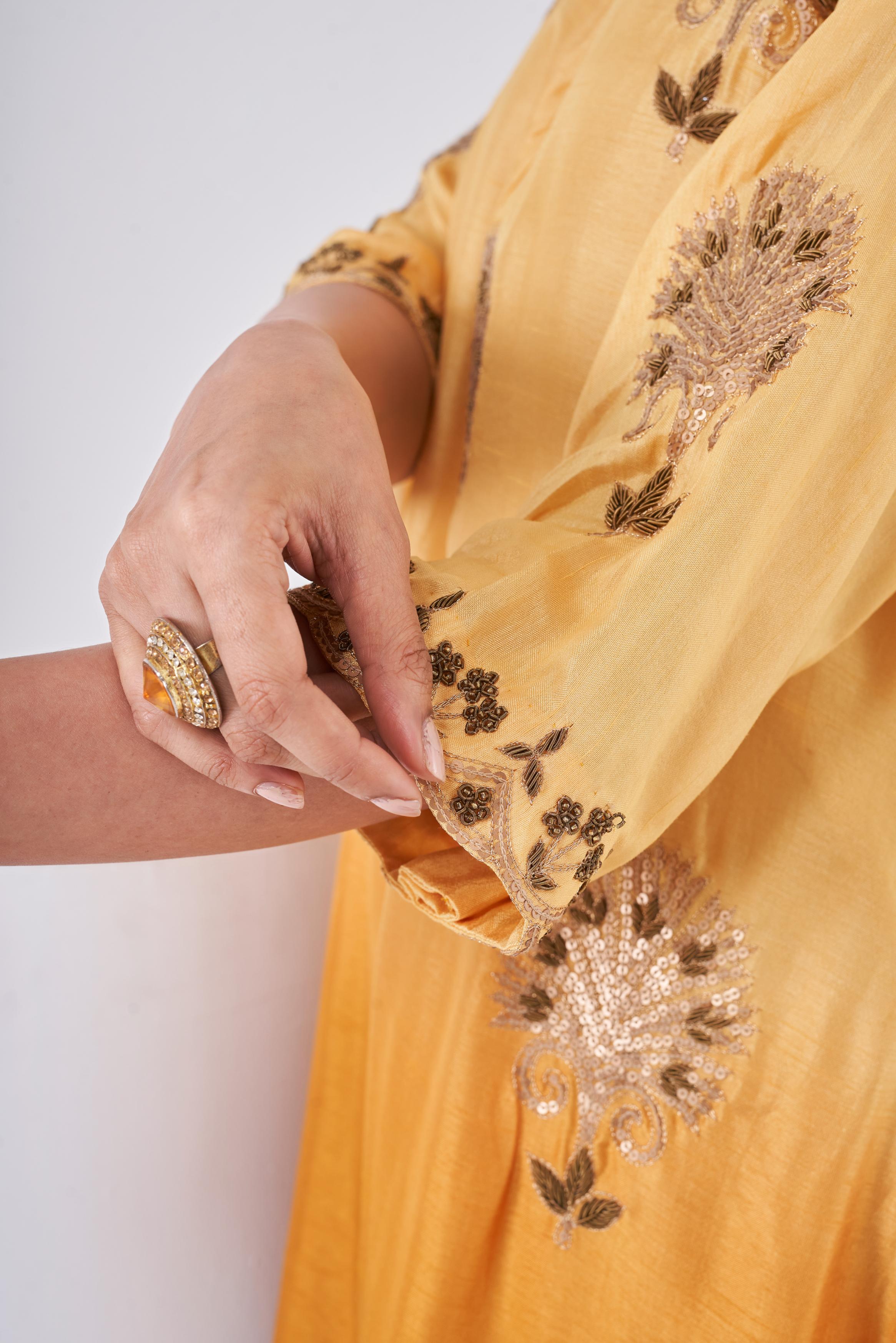 Carrot Orange Embellished Italian Silk Palazzo Set