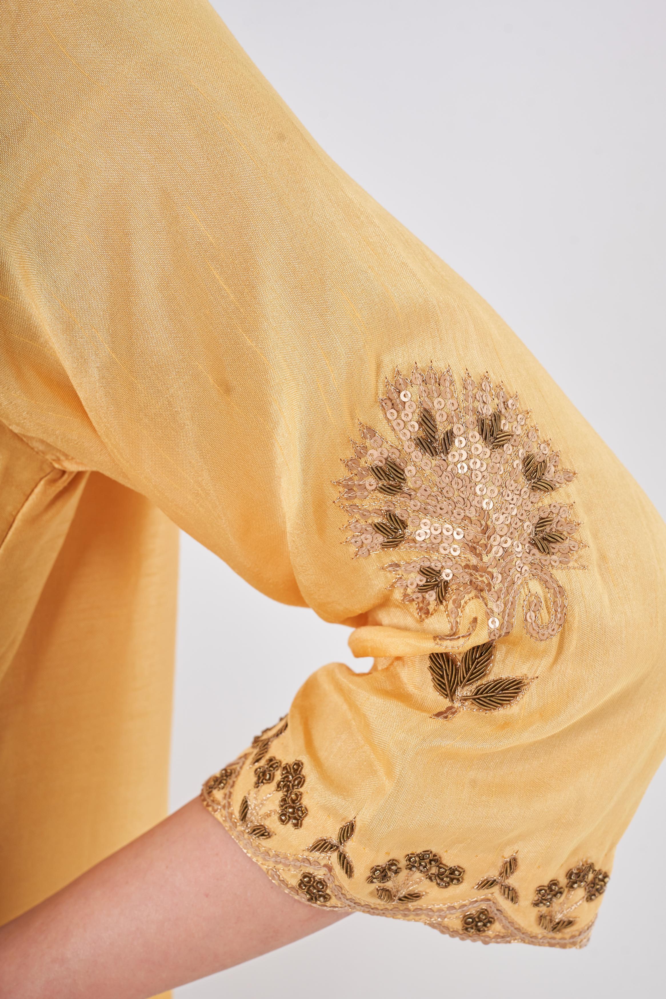 Carrot Orange Embellished Italian Silk Palazzo Set