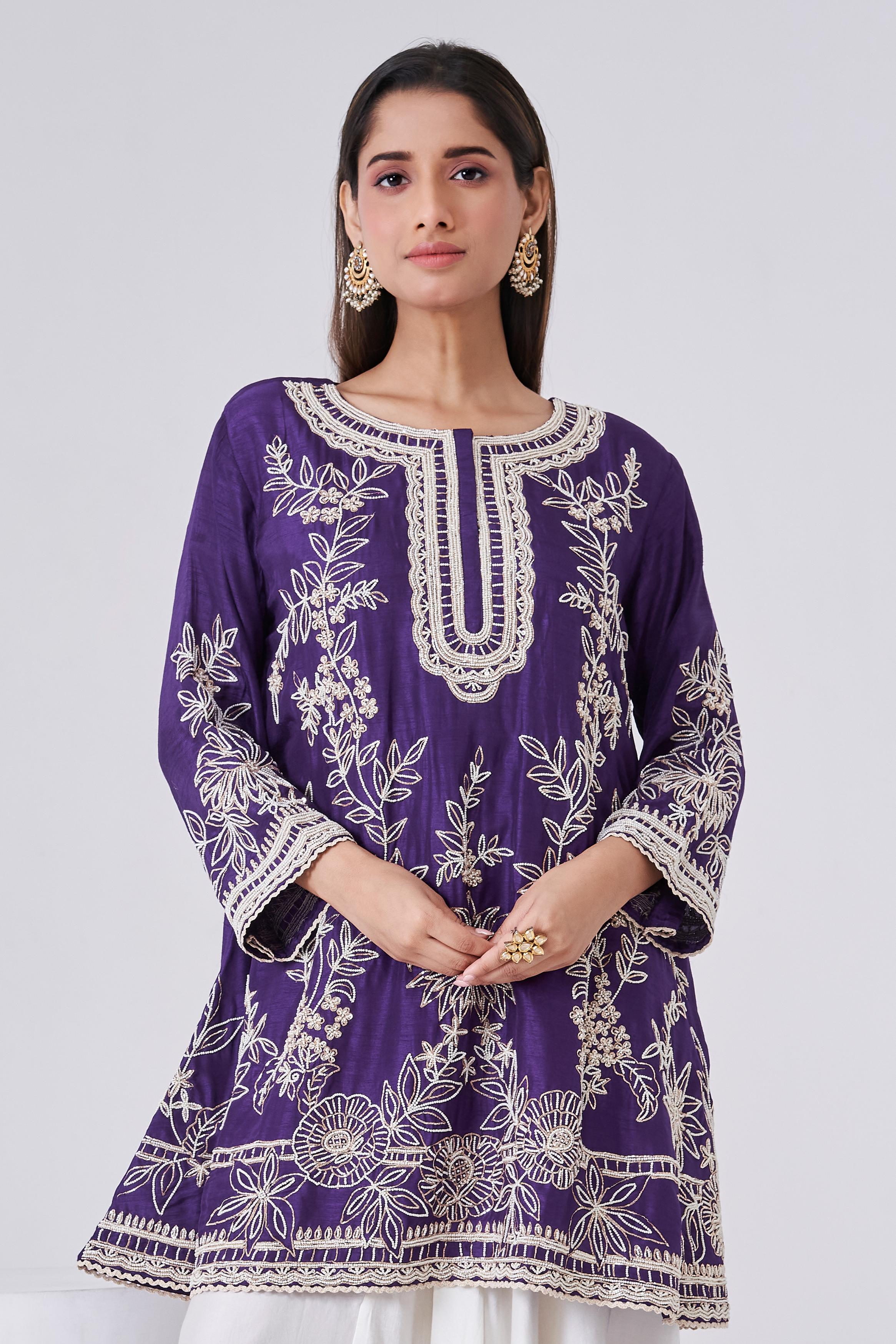 Dark Purple Embellished Raw Silk Co-Ord Set