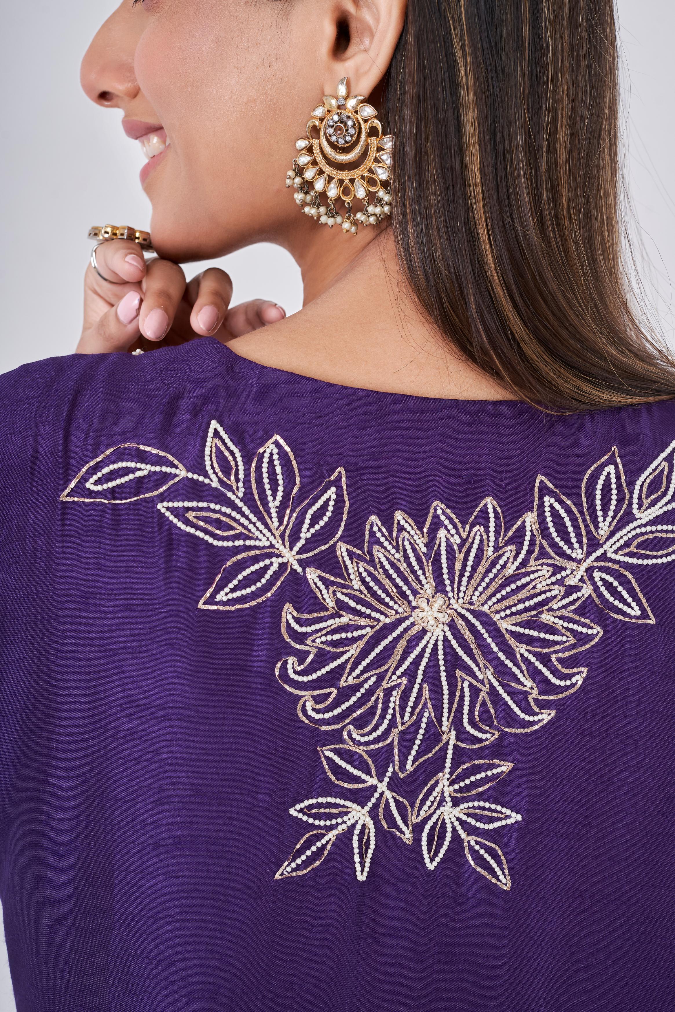 Dark Purple Embellished Raw Silk Co-Ord Set