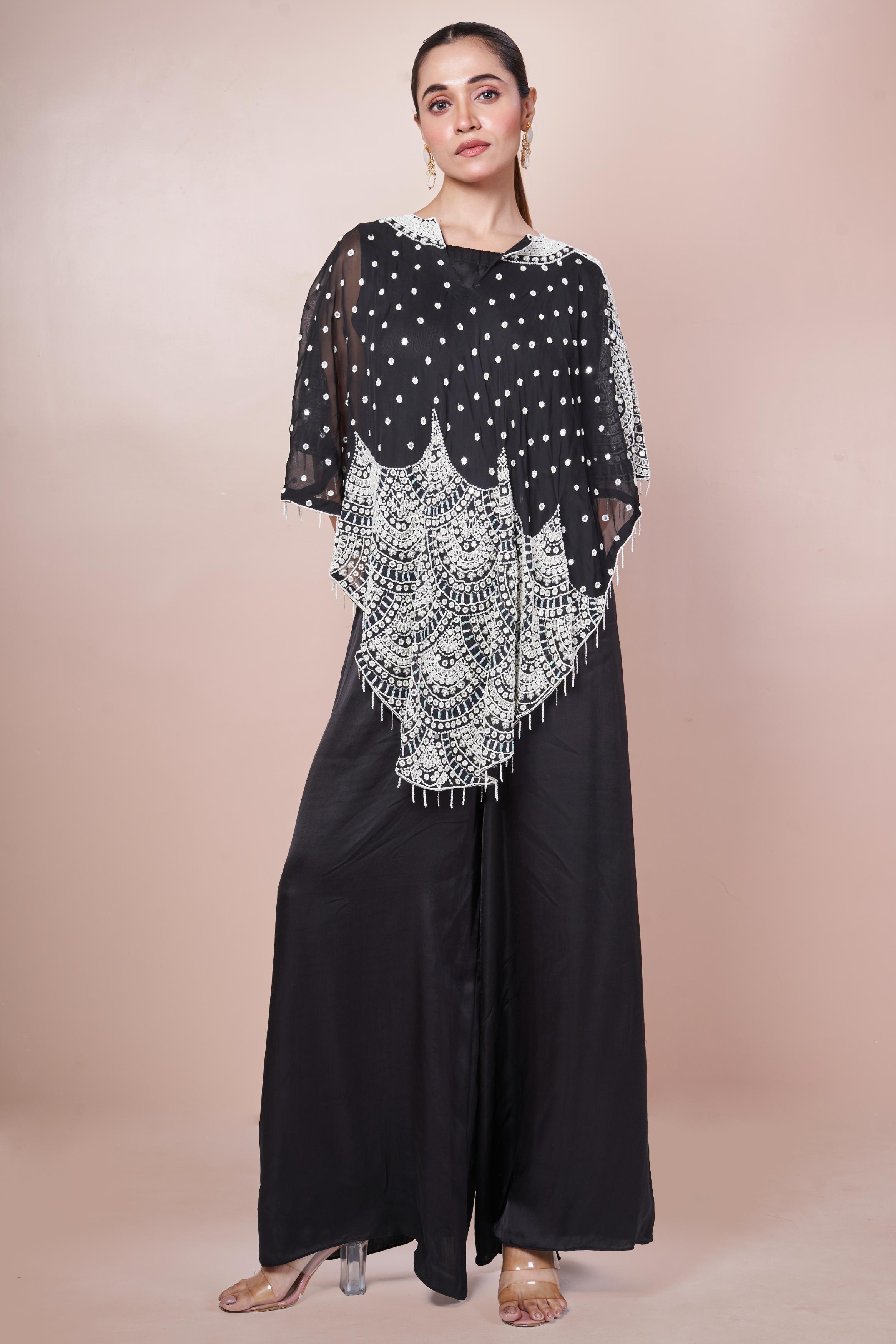 Premium Black Embellished Georgette Silk Palazzo Set