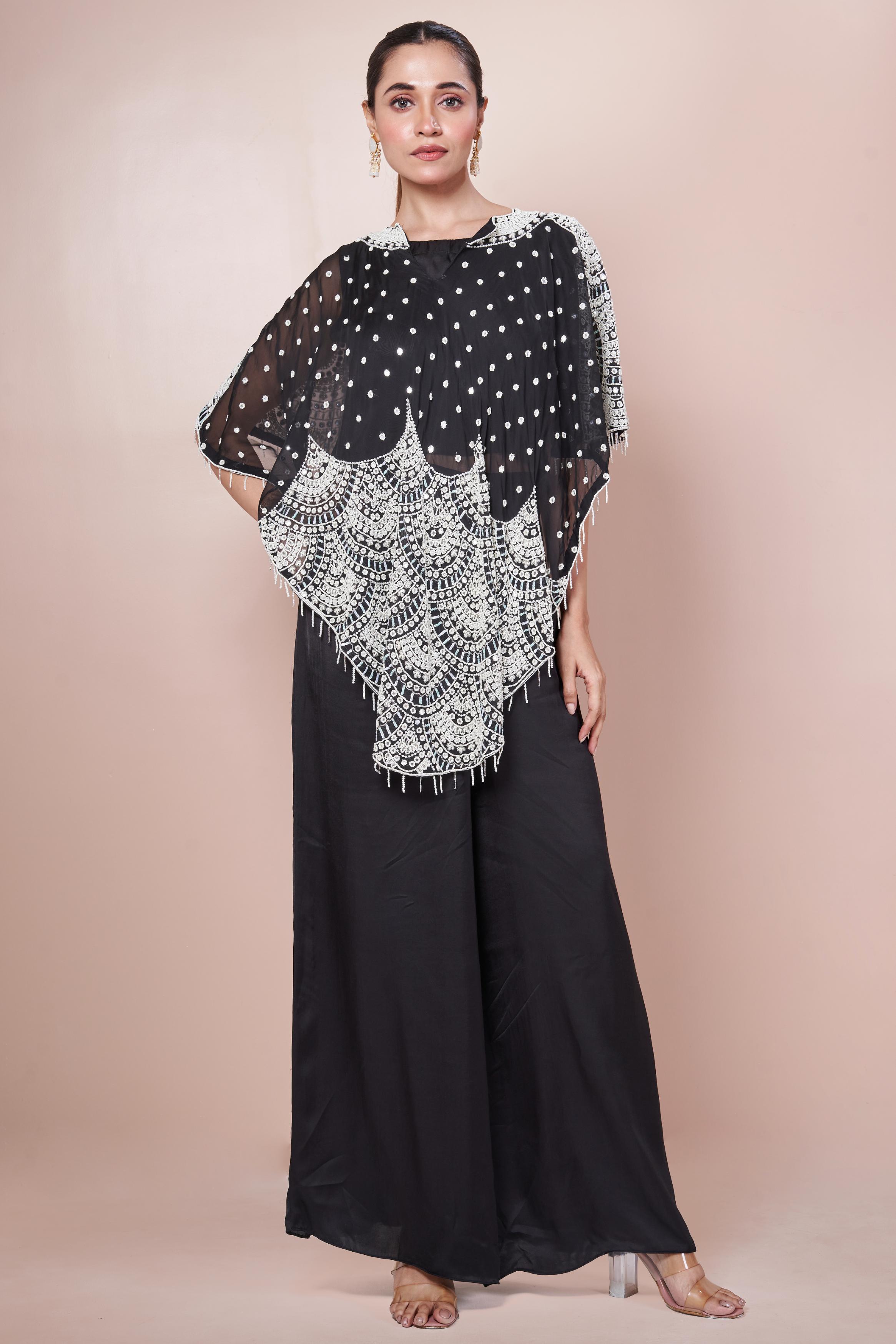 Premium Black Embellished Georgette Silk Palazzo Set