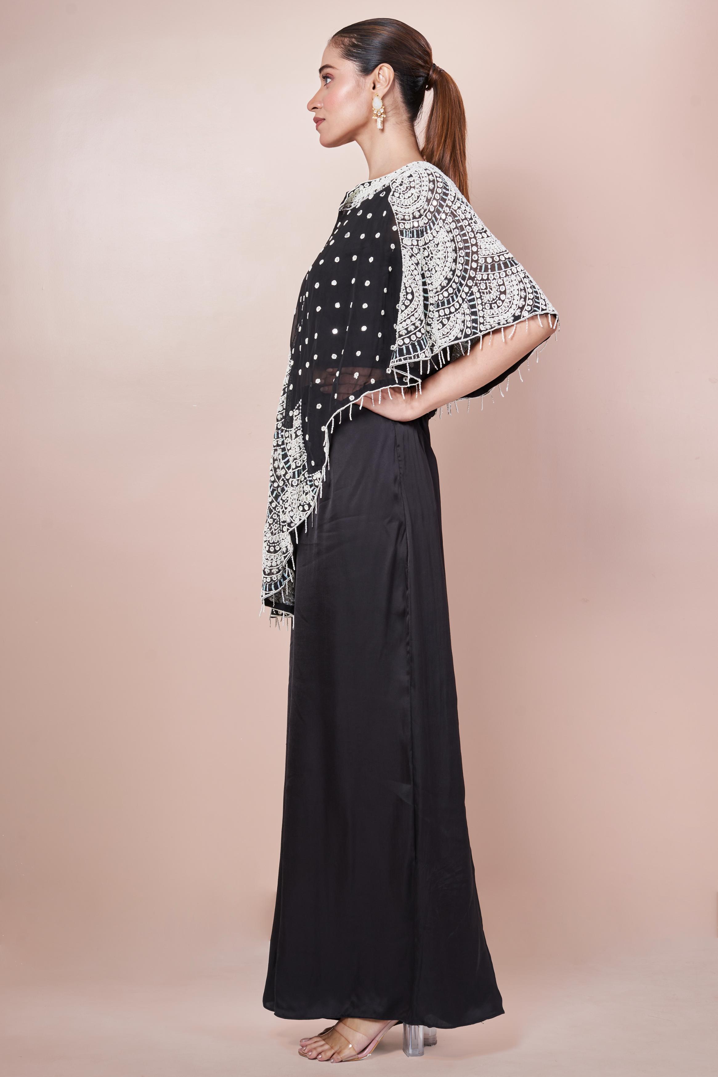 Premium Black Embellished Georgette Silk Palazzo Set