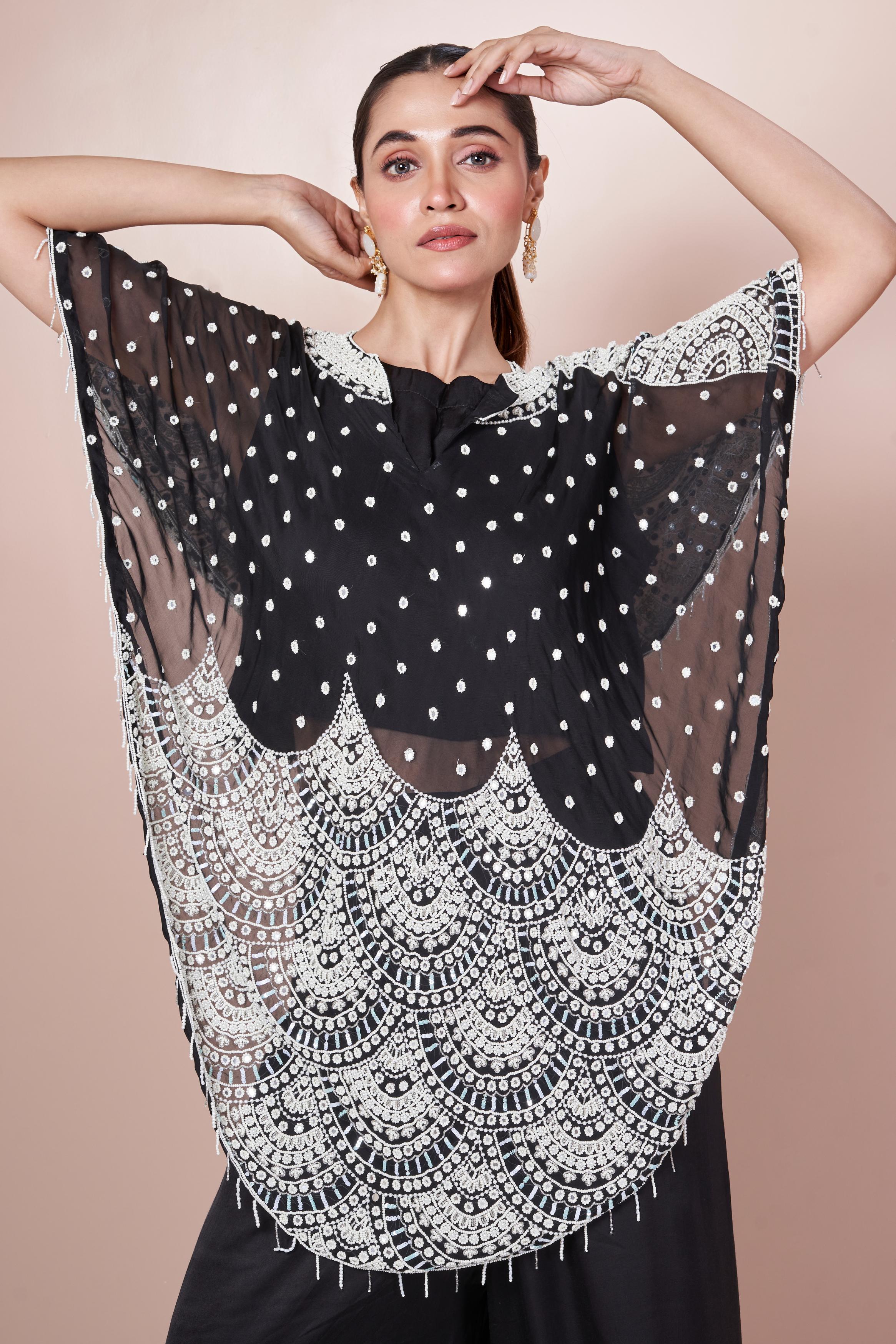 Premium Black Embellished Georgette Silk Palazzo Set