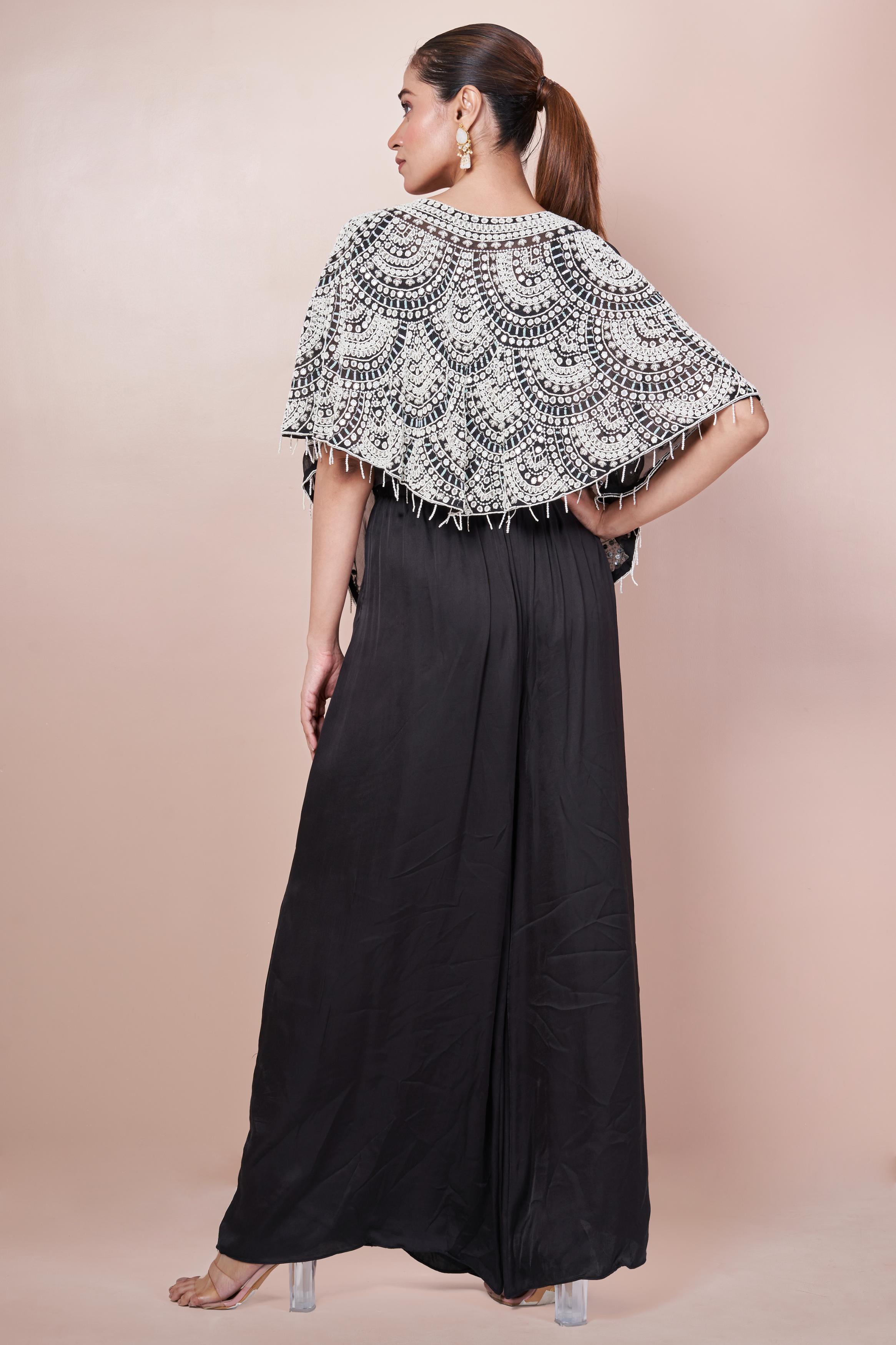 Premium Black Embellished Georgette Silk Palazzo Set