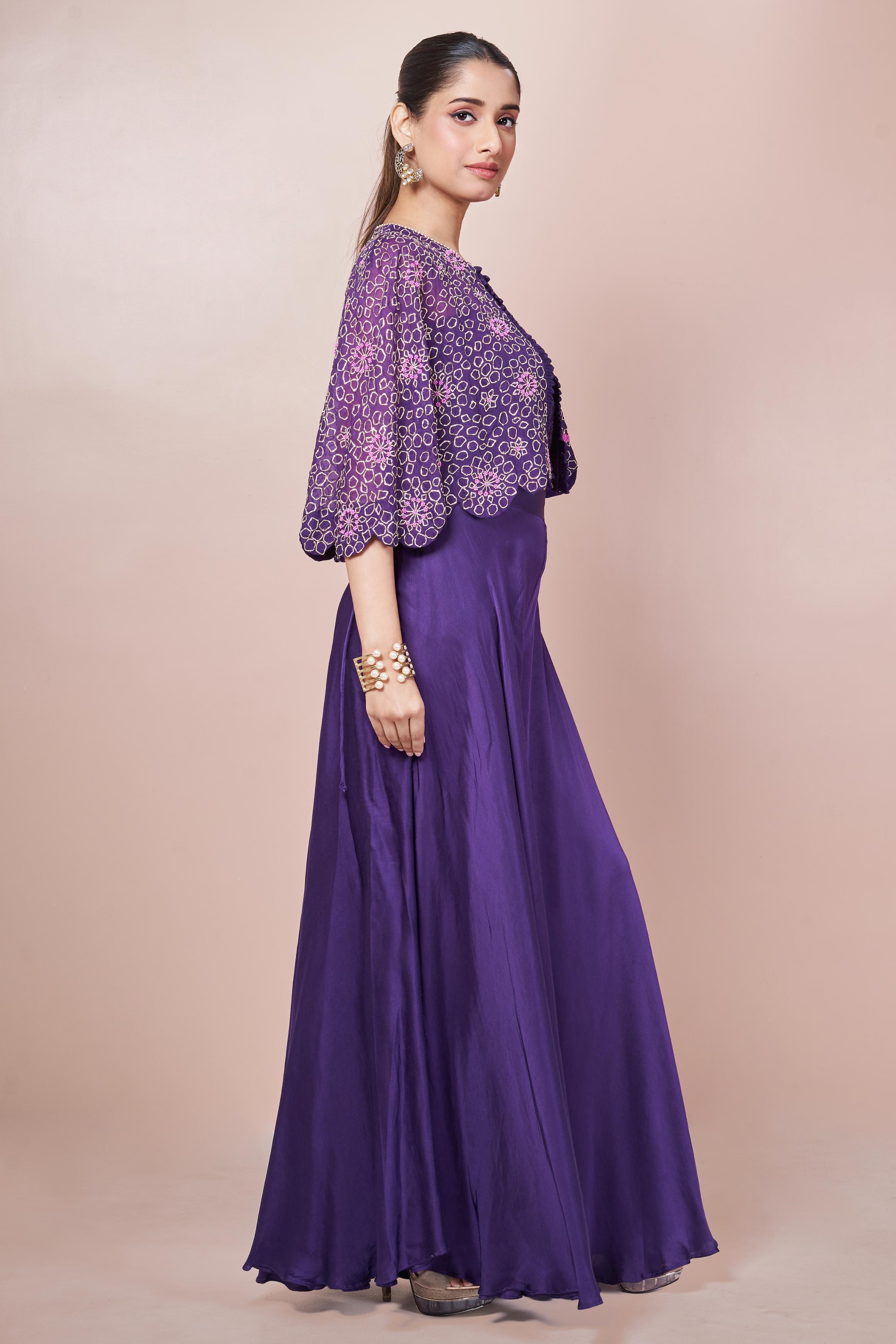 Party Purple Embellished Italian Silk Palazzo Set