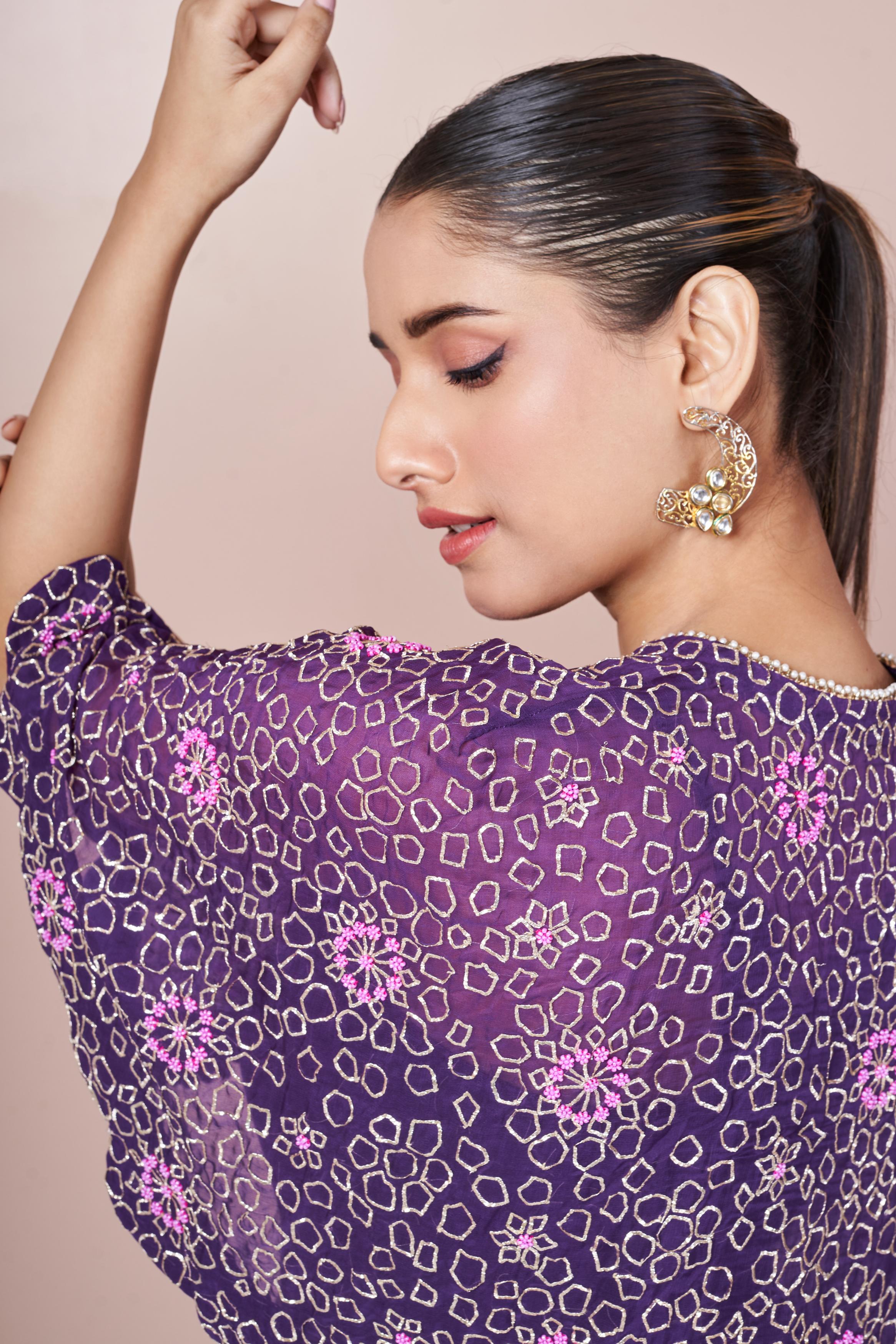 Party Purple Embellished Italian Silk Palazzo Set