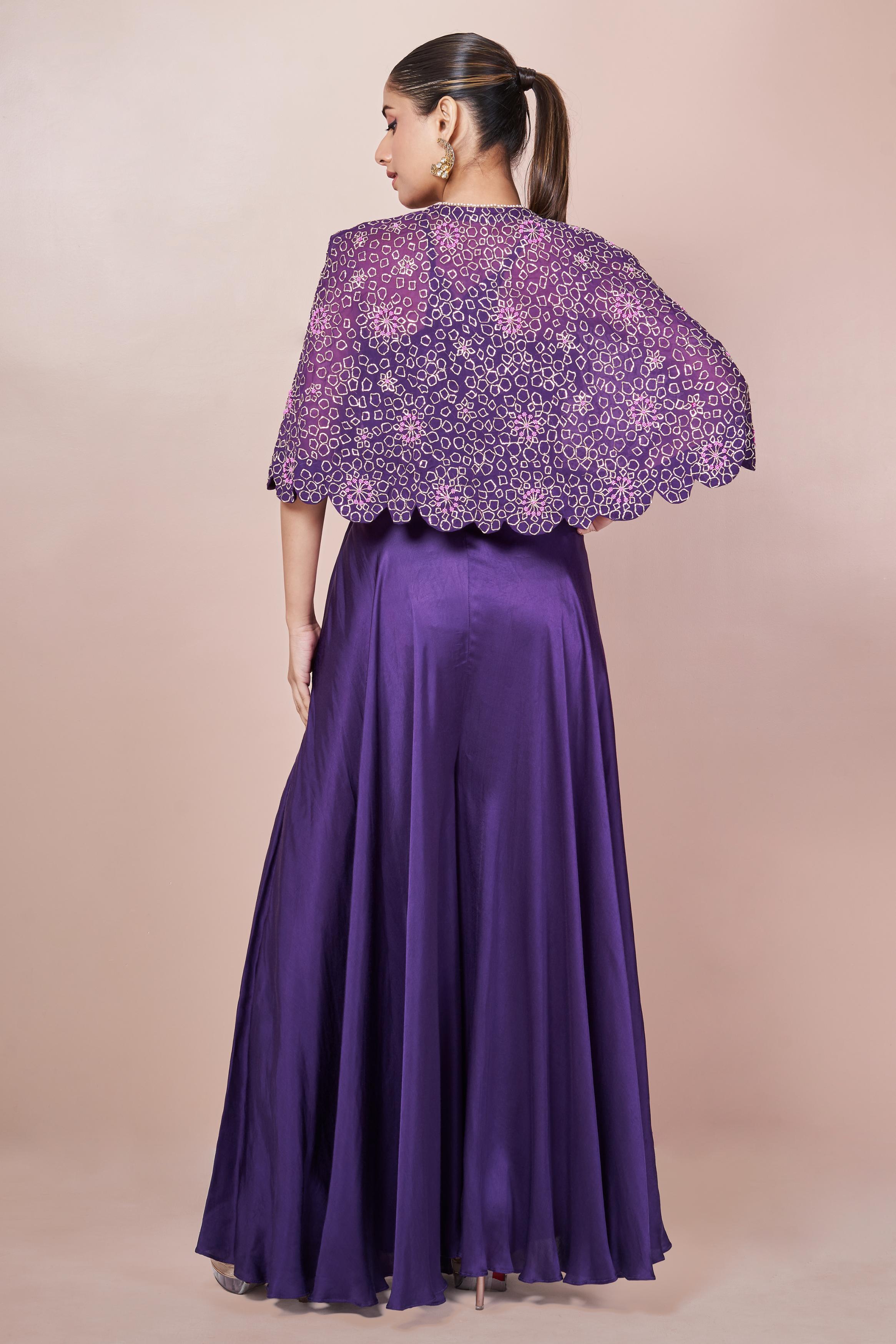Party Purple Embellished Italian Silk Palazzo Set