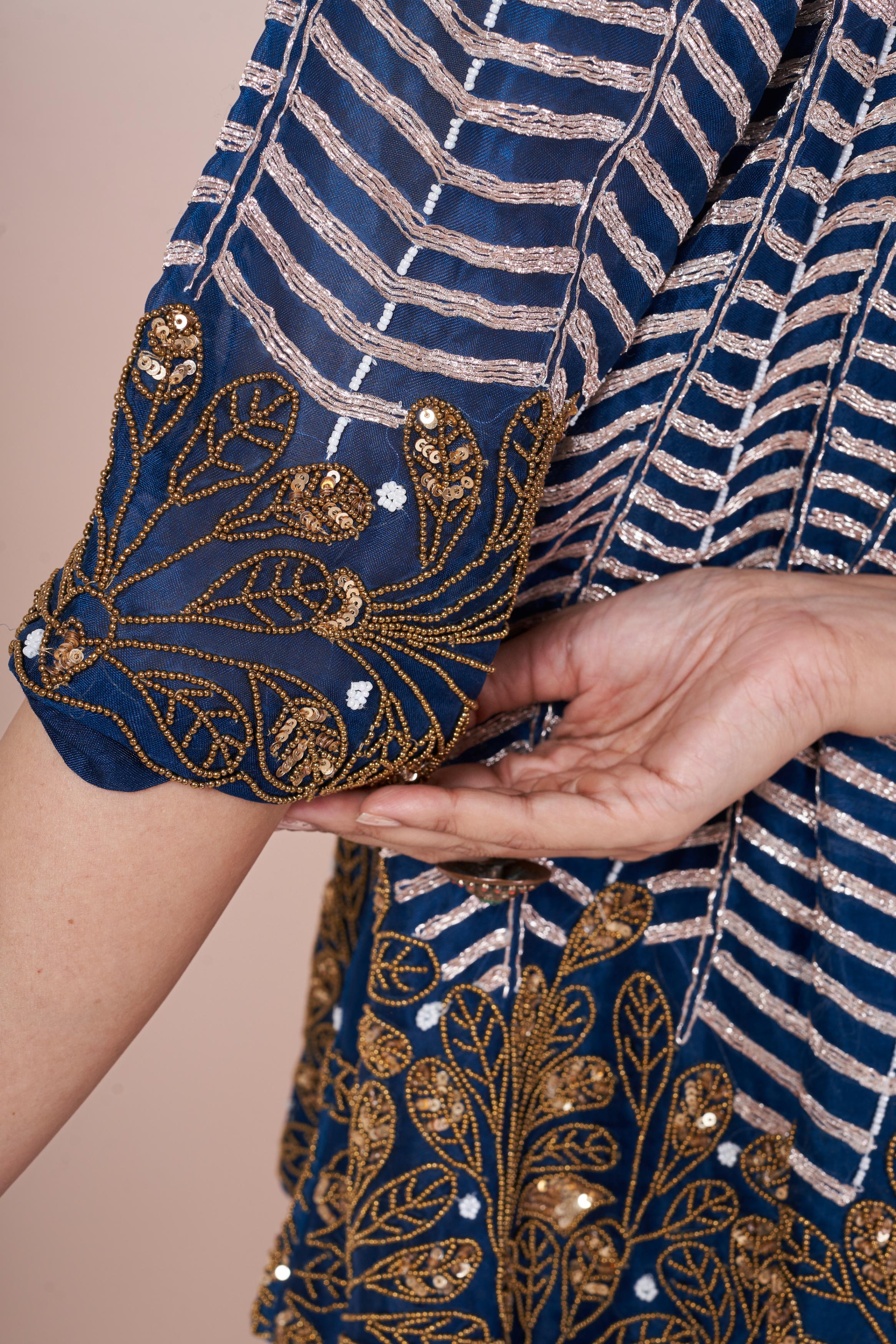 Teal Blue Embellished Chinon Silk Co-Ord Set