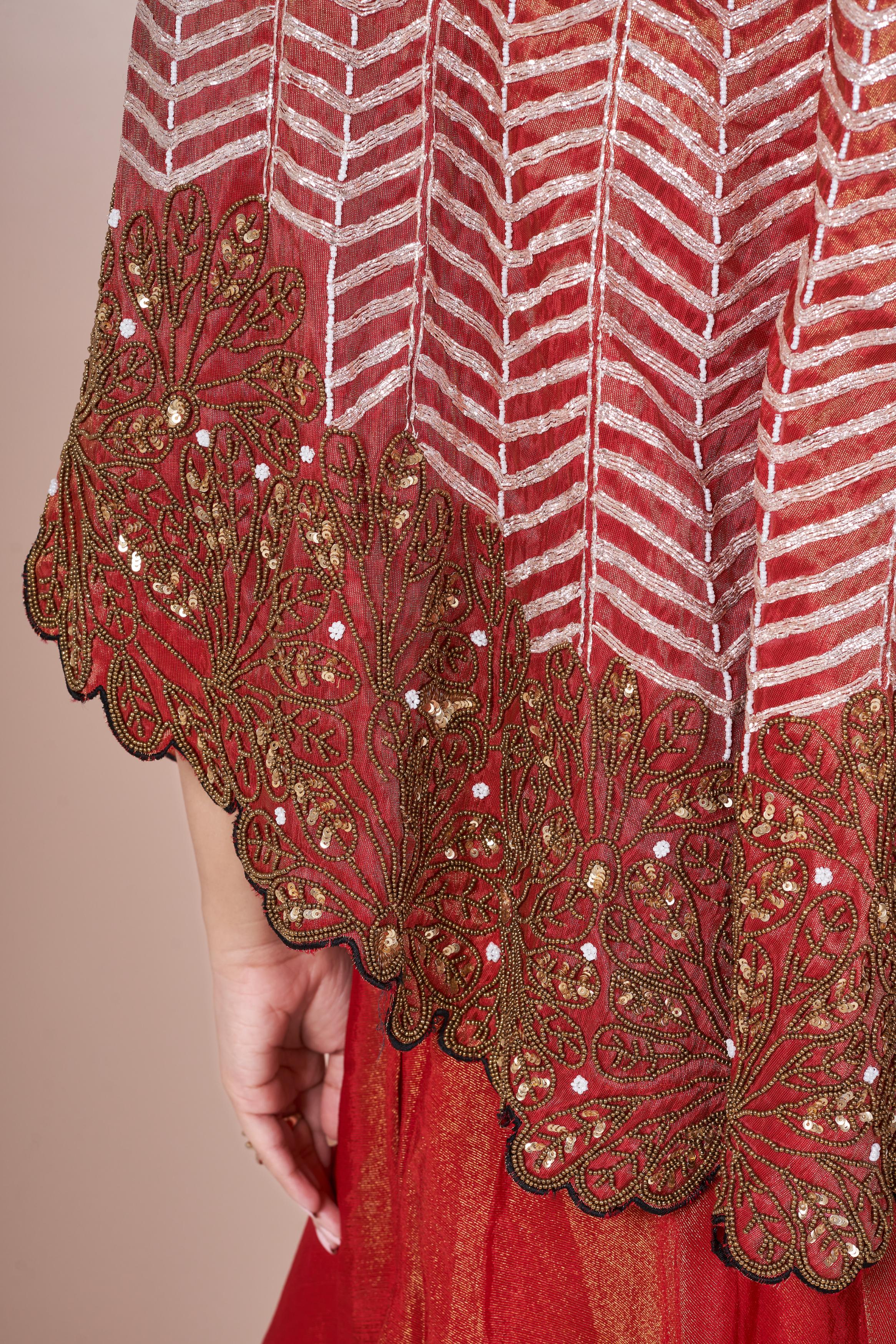 Rust Orange Embellished Chinon Silk Palazzo Set