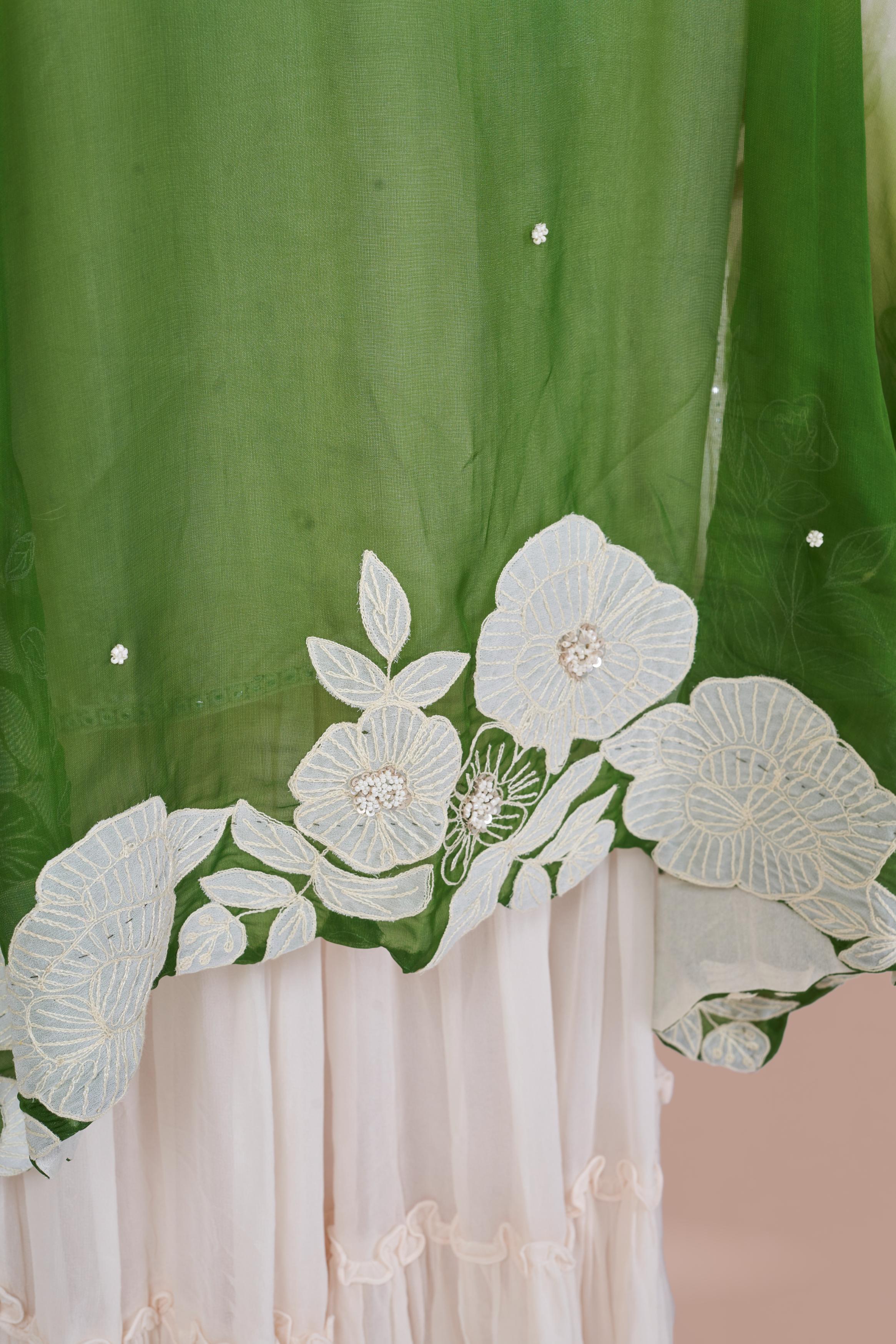 Green Ombre-Dyed Embroidered Georgette Silk Sharara Set
