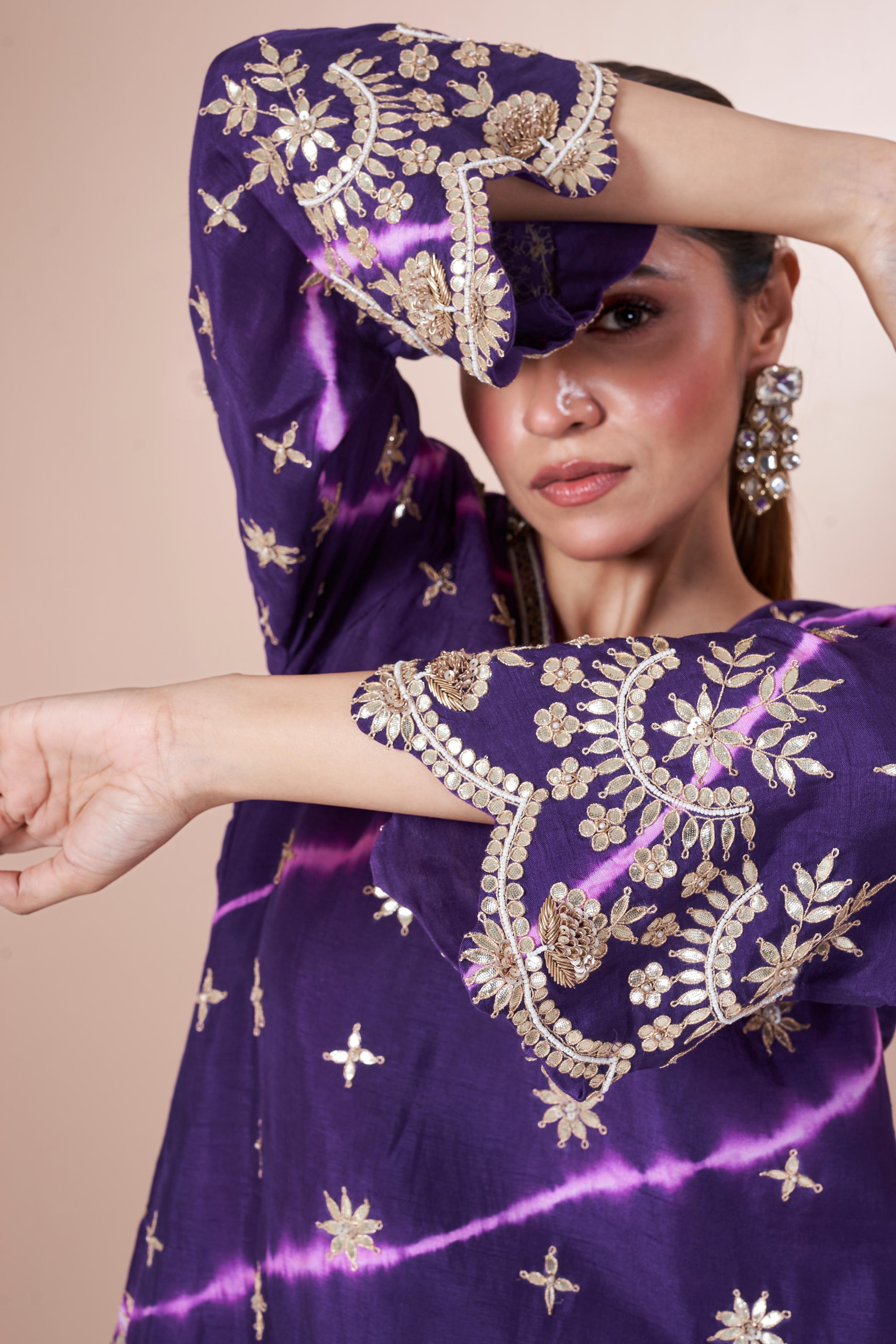 Bright Purple Embellished Swiss Georgette Co-Ord Set