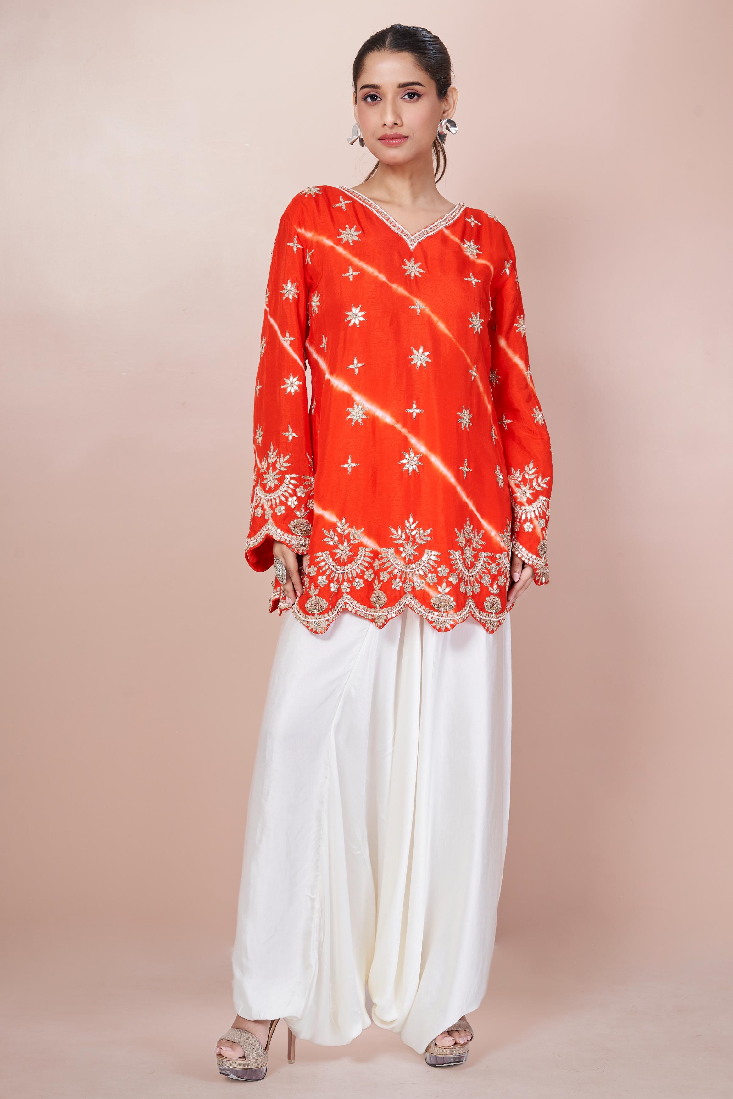 Bright Orange Embellished Swiss Georgette Co-Ord Set