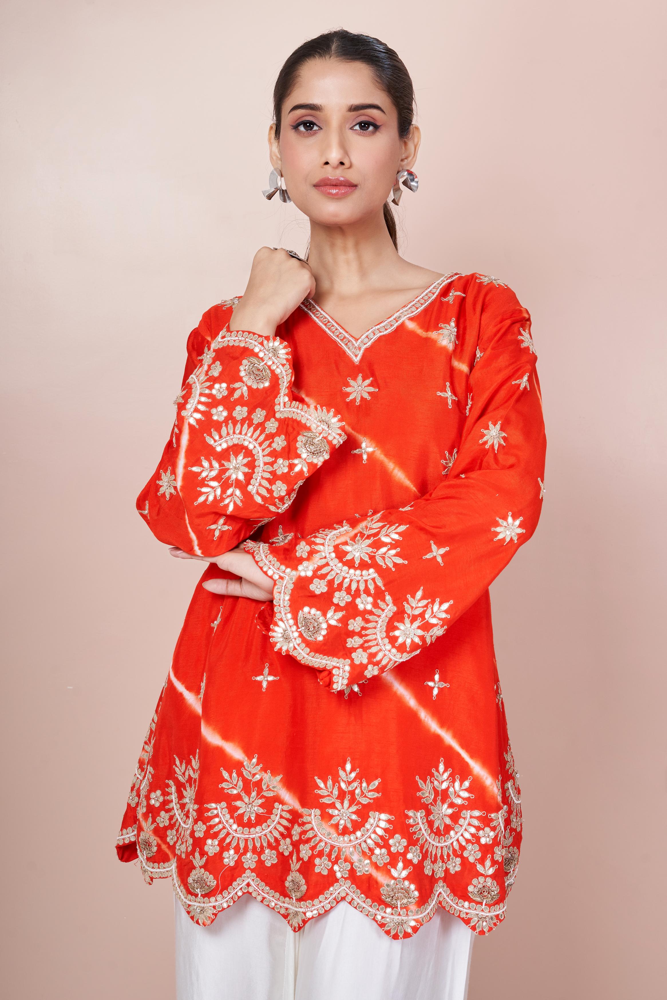 Bright Orange Embellished Swiss Georgette Co-Ord Set