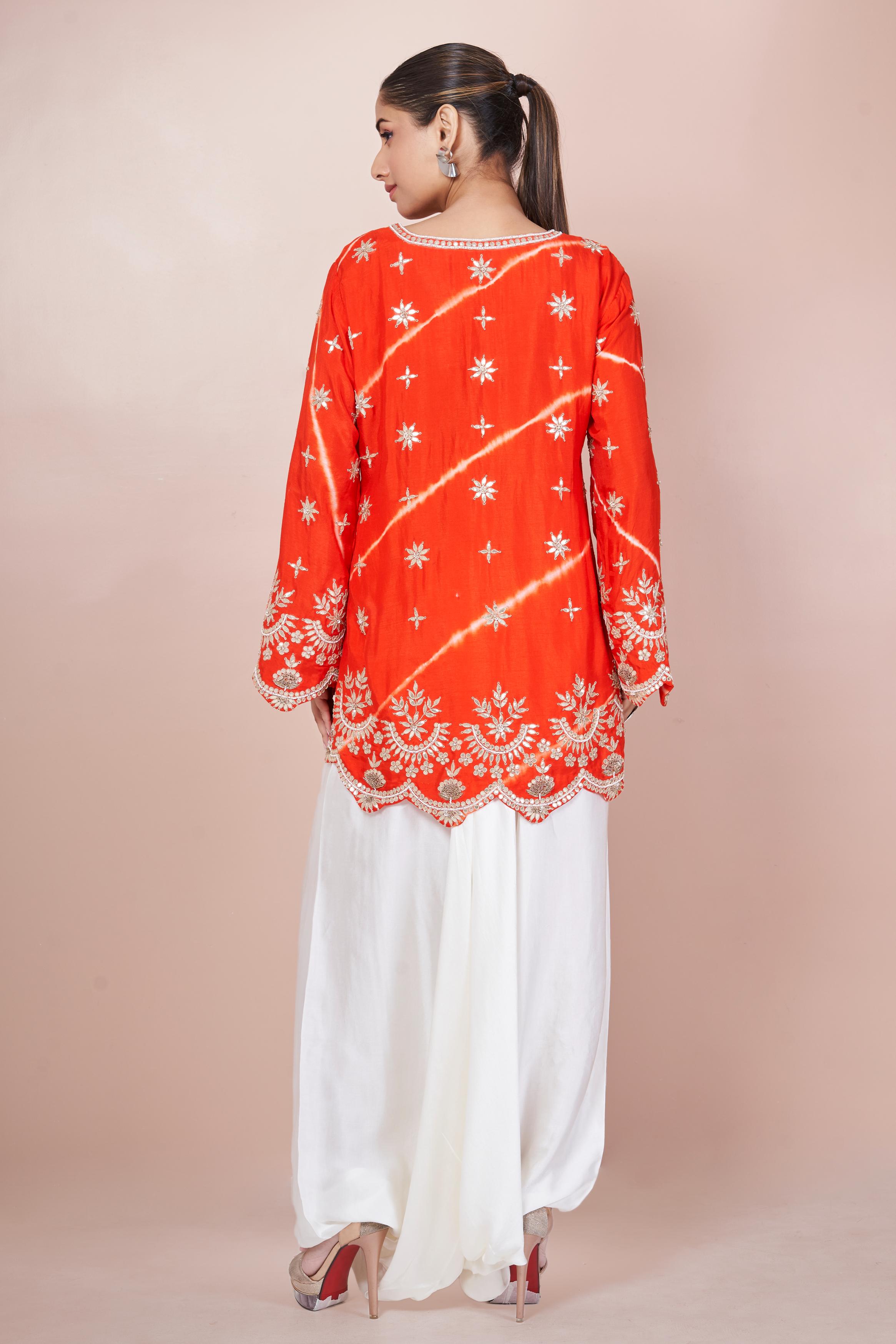 Bright Orange Embellished Swiss Georgette Co-Ord Set