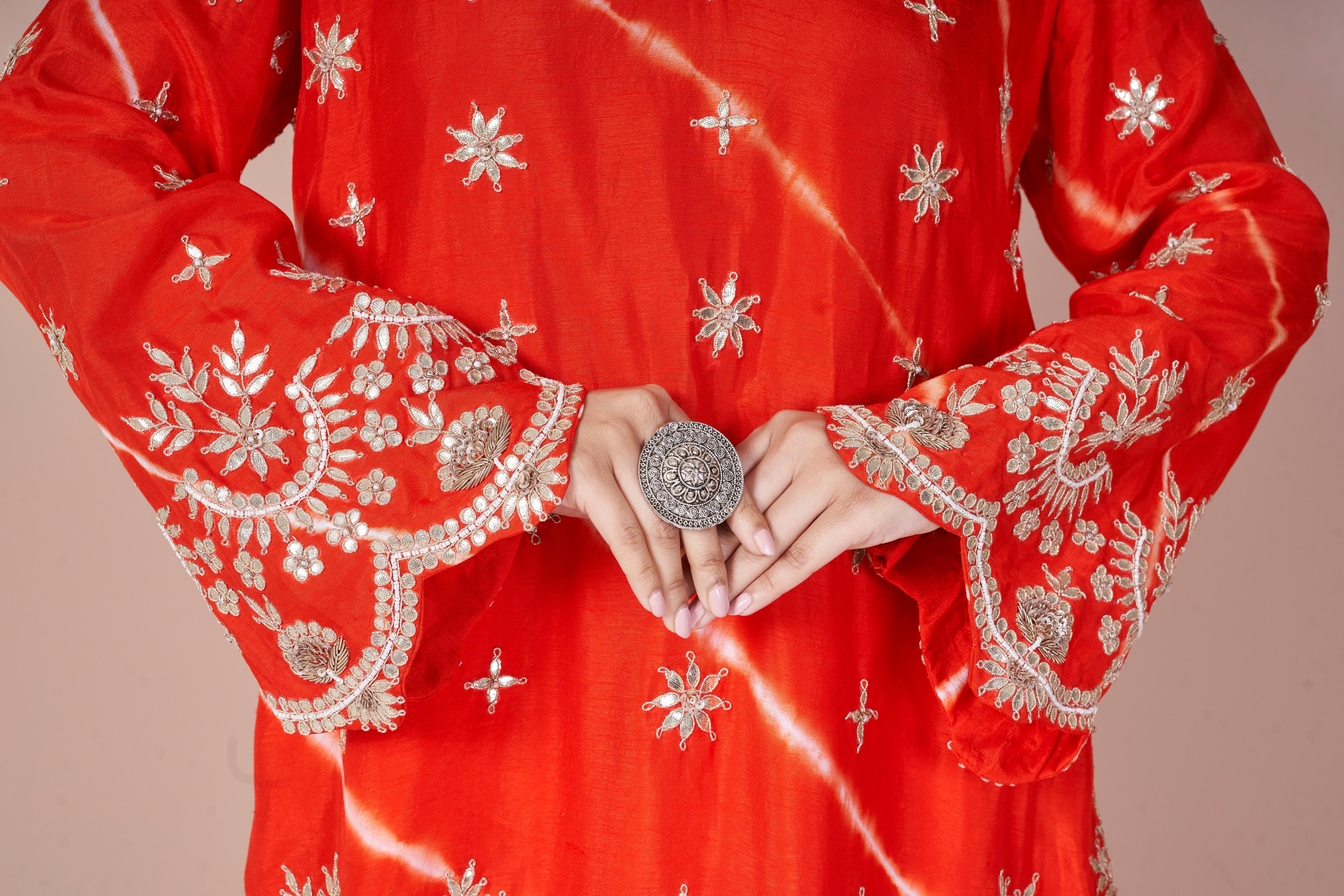 Bright Orange Embellished Swiss Georgette Co-Ord Set