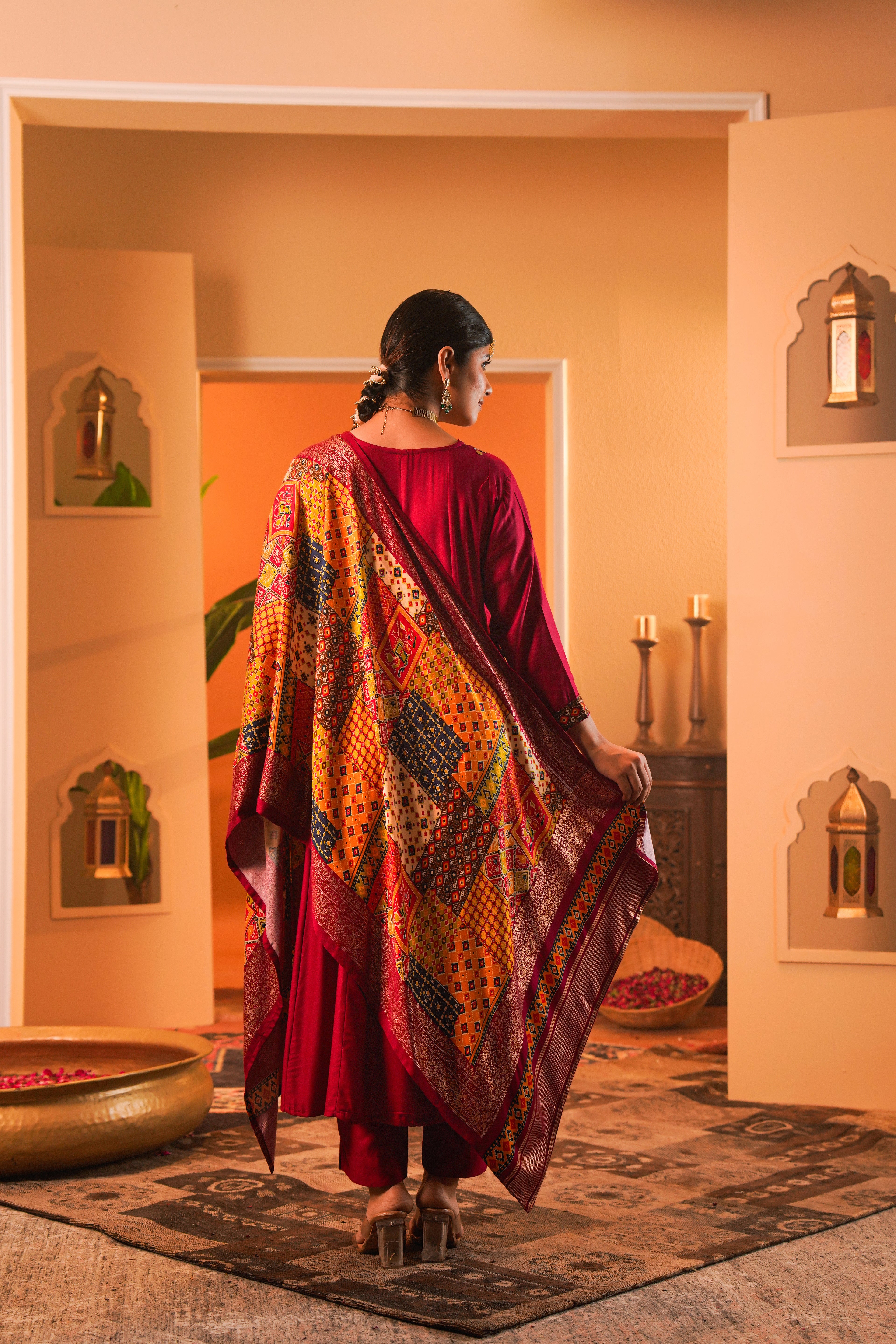 Regal Maroon Embellished Crepe Silk Anarkali Set