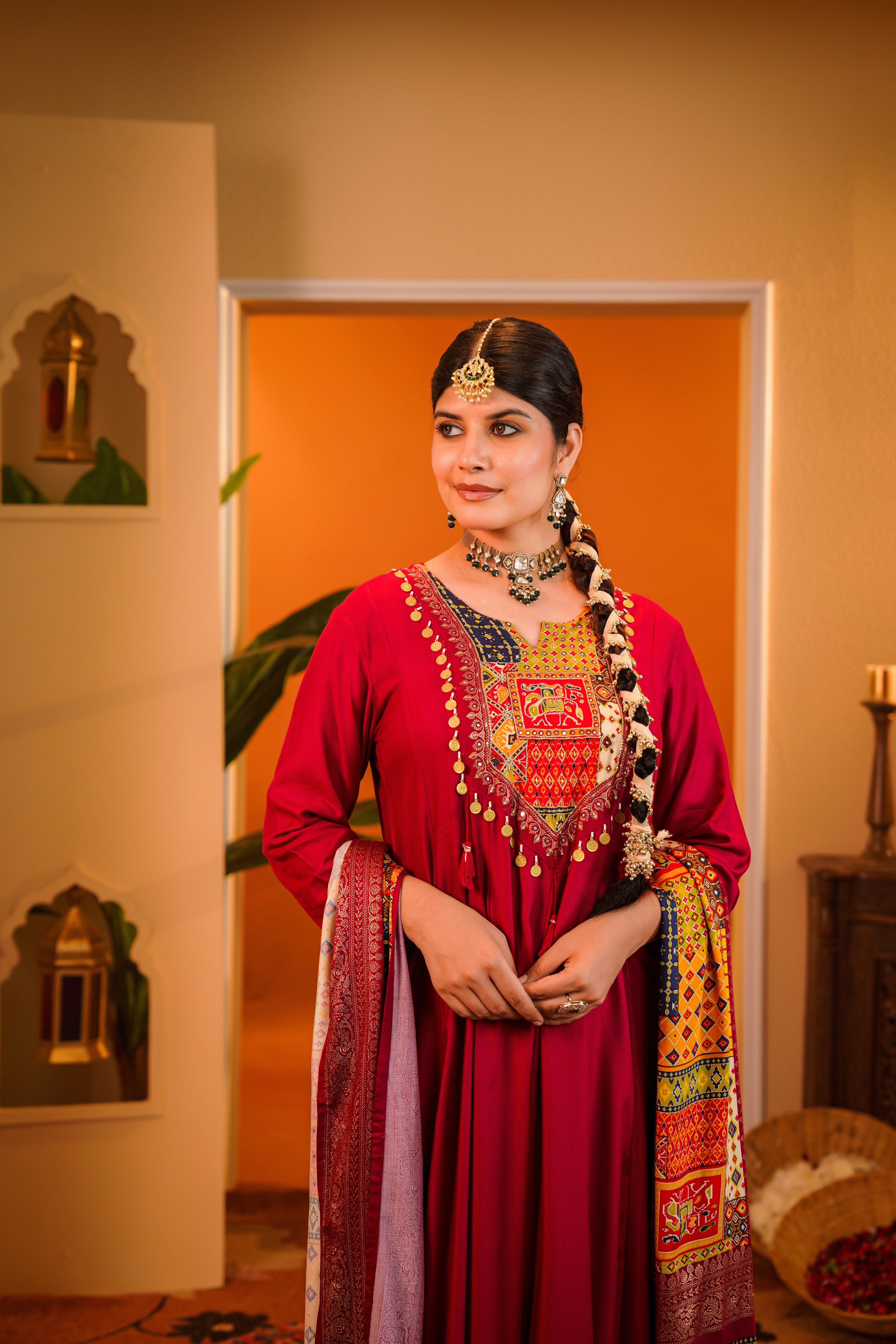Regal Maroon Embellished Crepe Silk Anarkali Set
