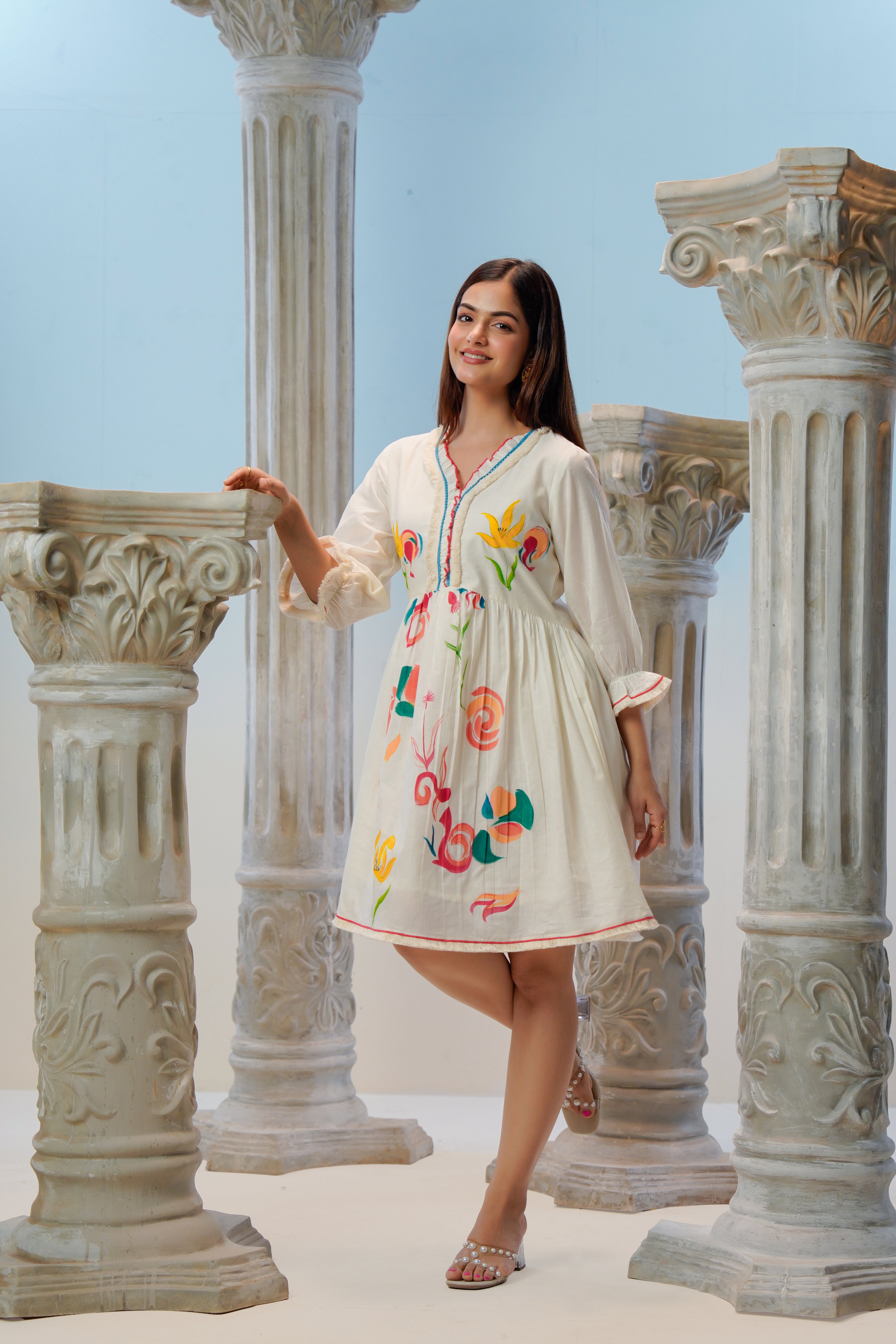 Ivory Flora Hand Painted Cotton Dress
