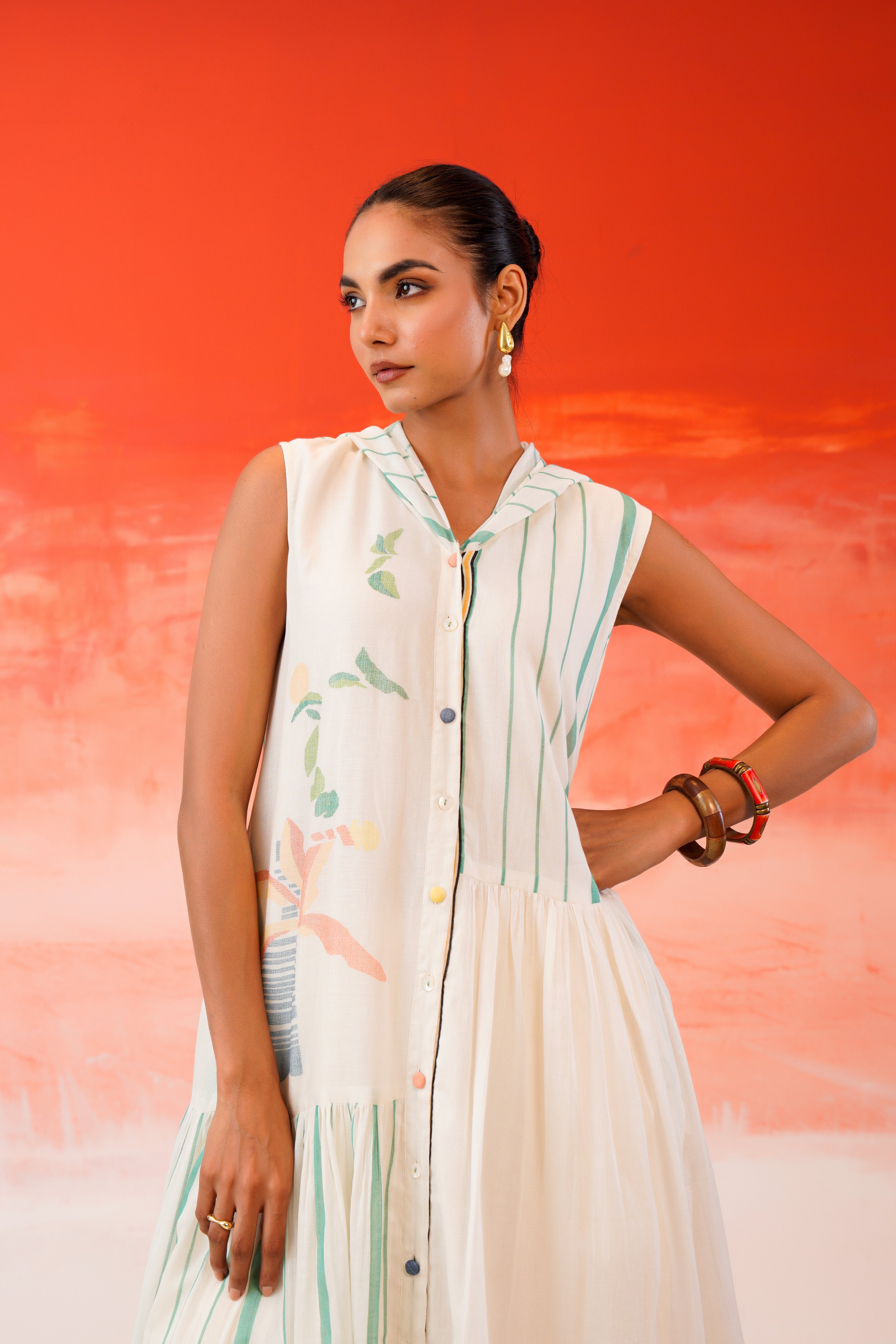 Snow White Printed Cotton Kurta Set