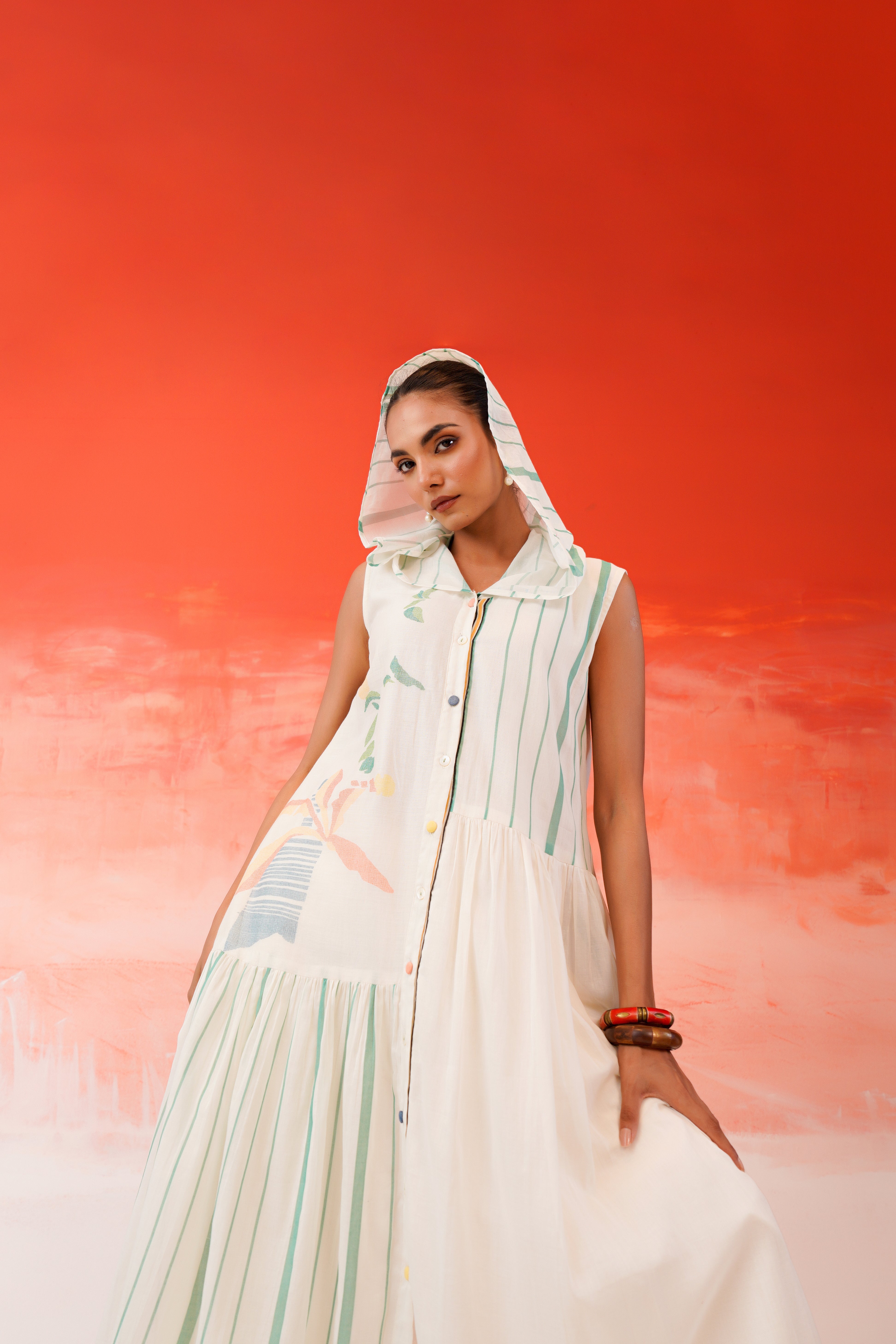 Snow White Printed Cotton Kurta Set