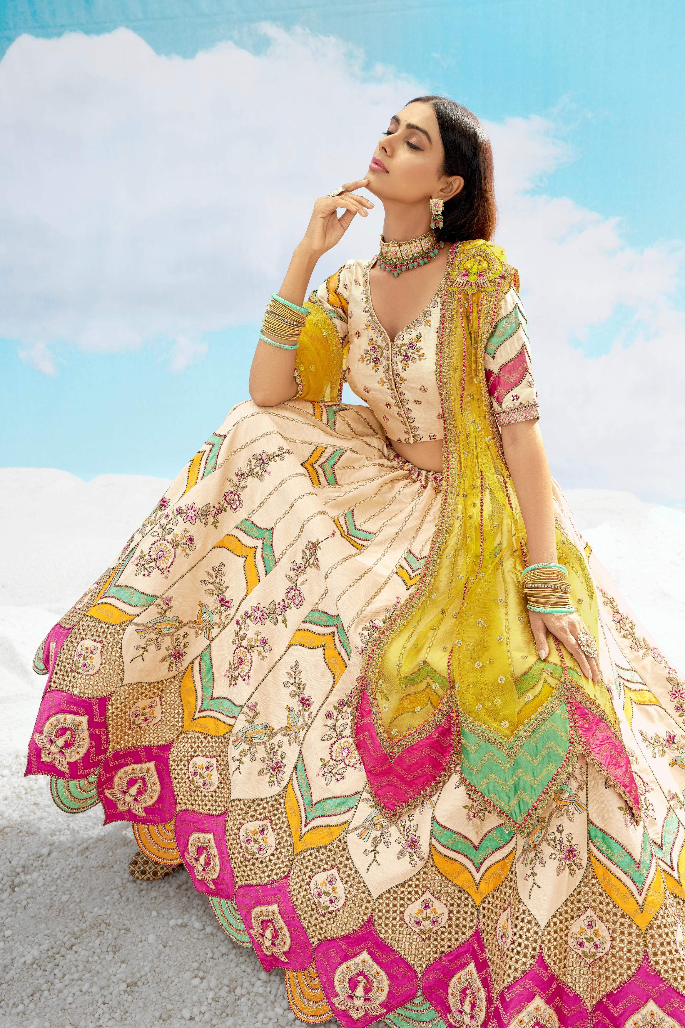 Multi Color Embellished Premium Silk Lehenga Set