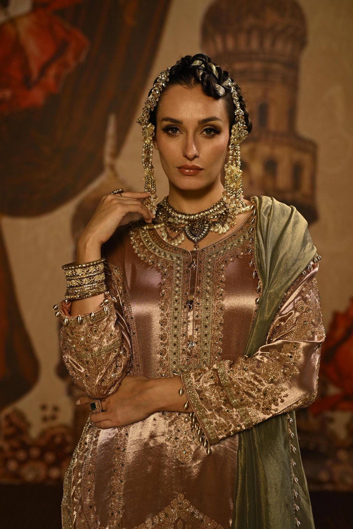 Metallic Rose Embellished Tissue Banarasi Silk Pant Set