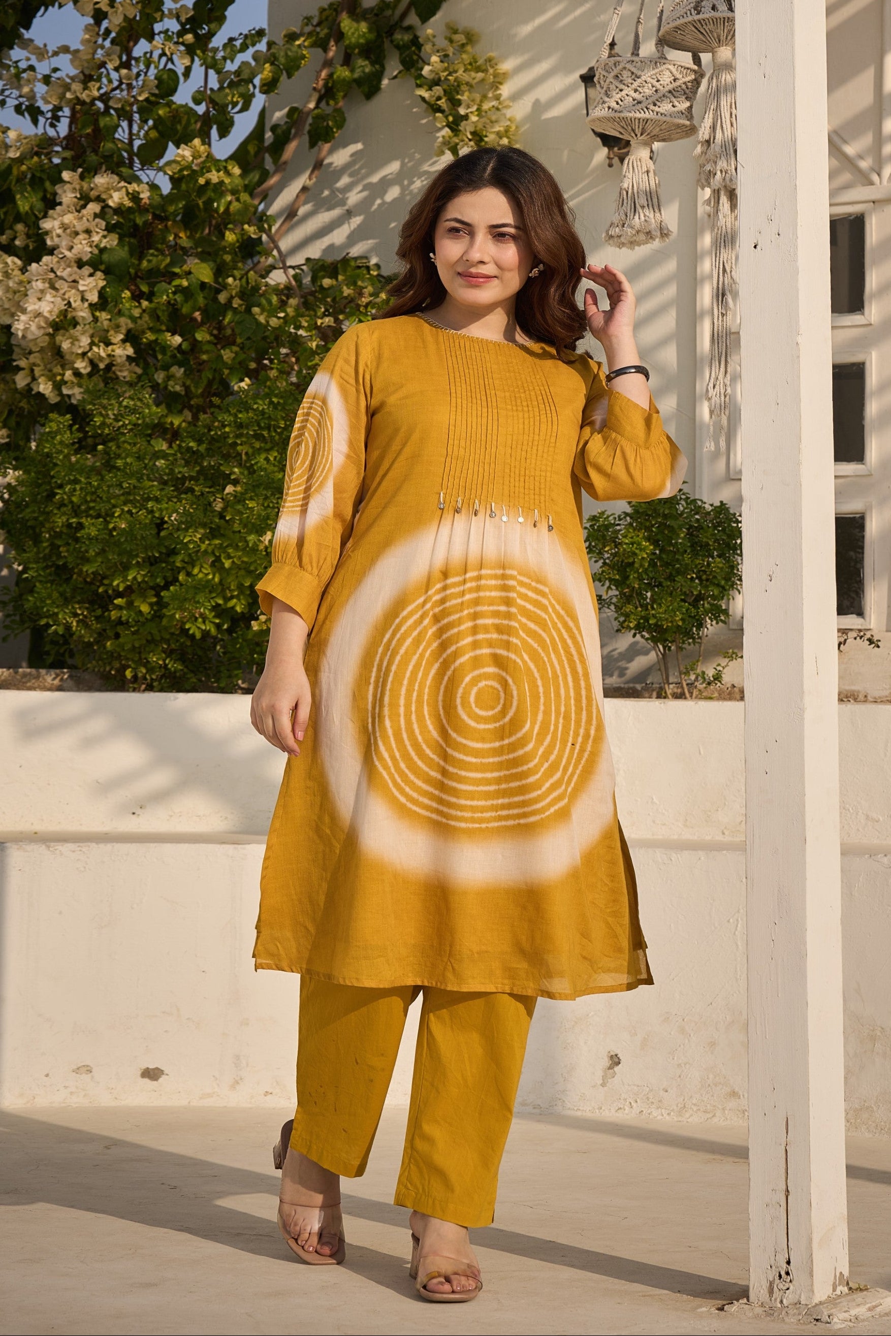 Mustard Yellow Embroidered Mul-Cotton Kurta Set