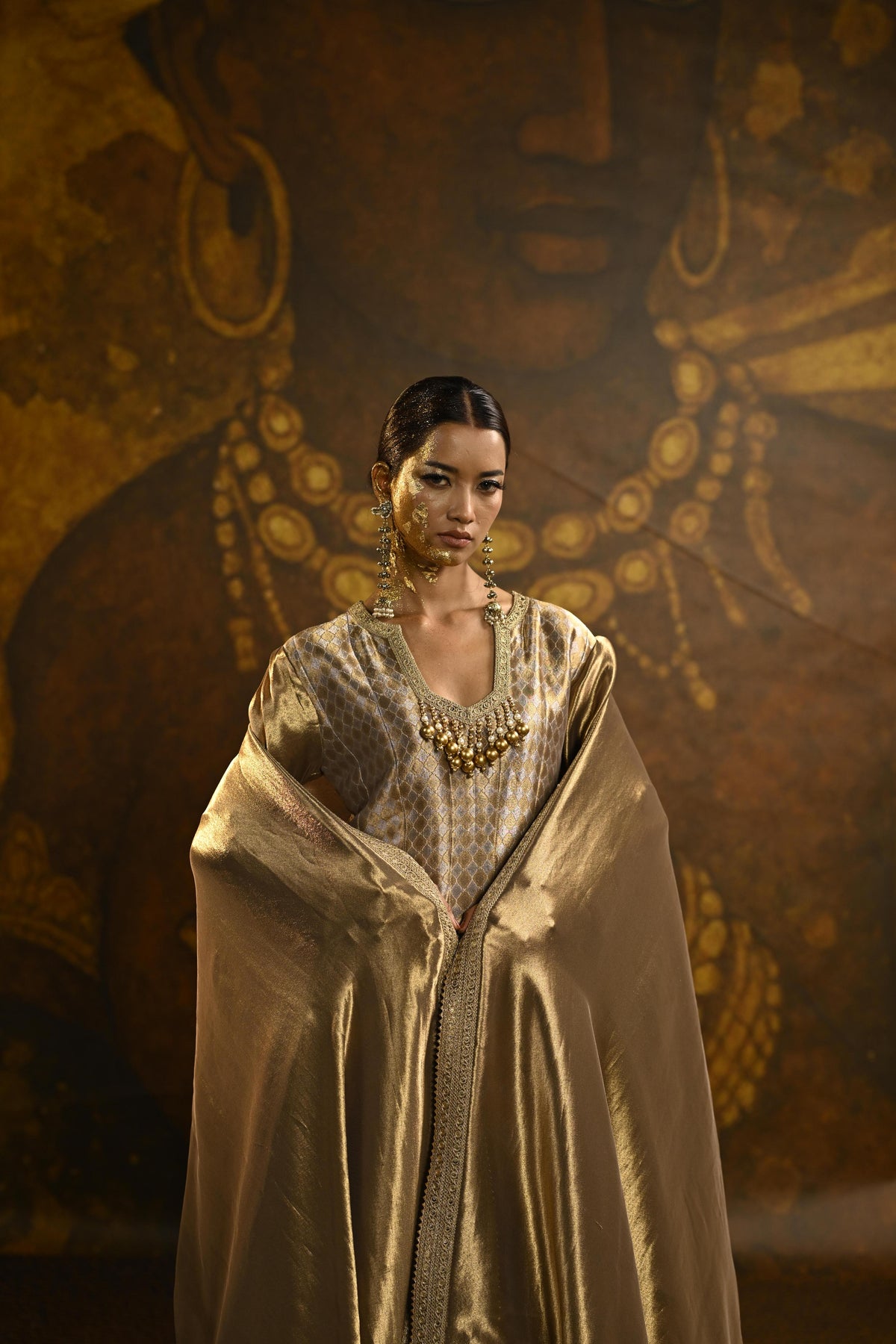 Mosaic Gold Embellished Banarasi Brocade Silk Anarkali Set