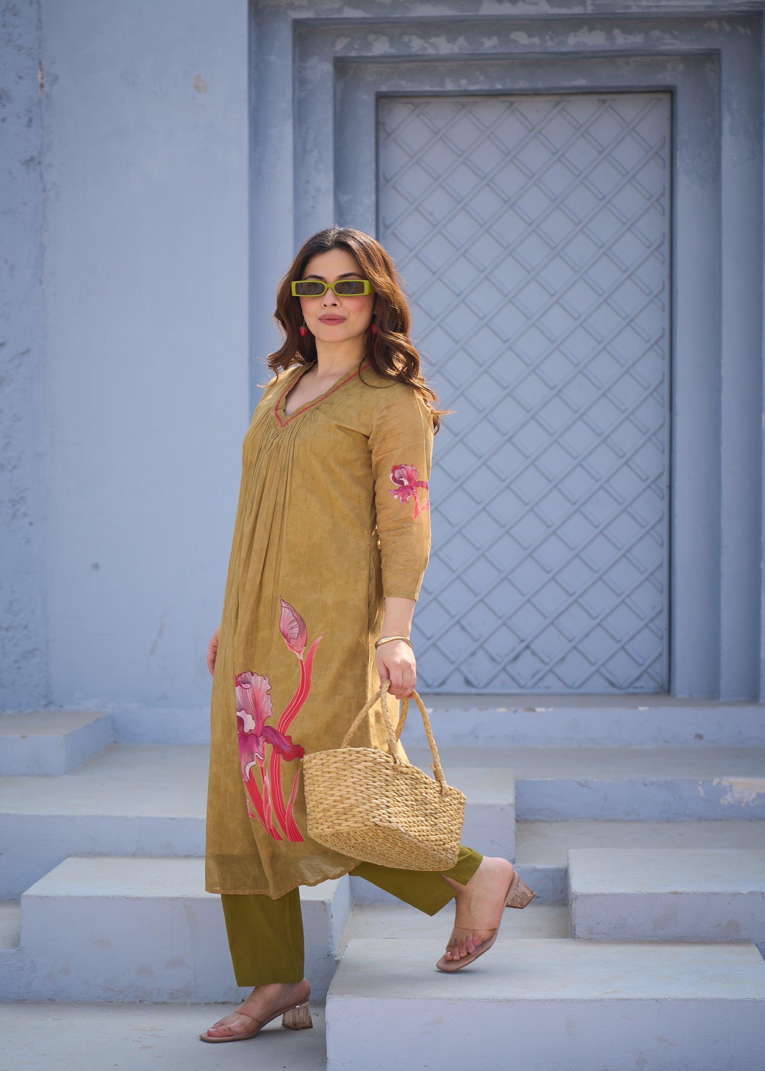 Crimson Iris Printed Cotton Kurta Set
