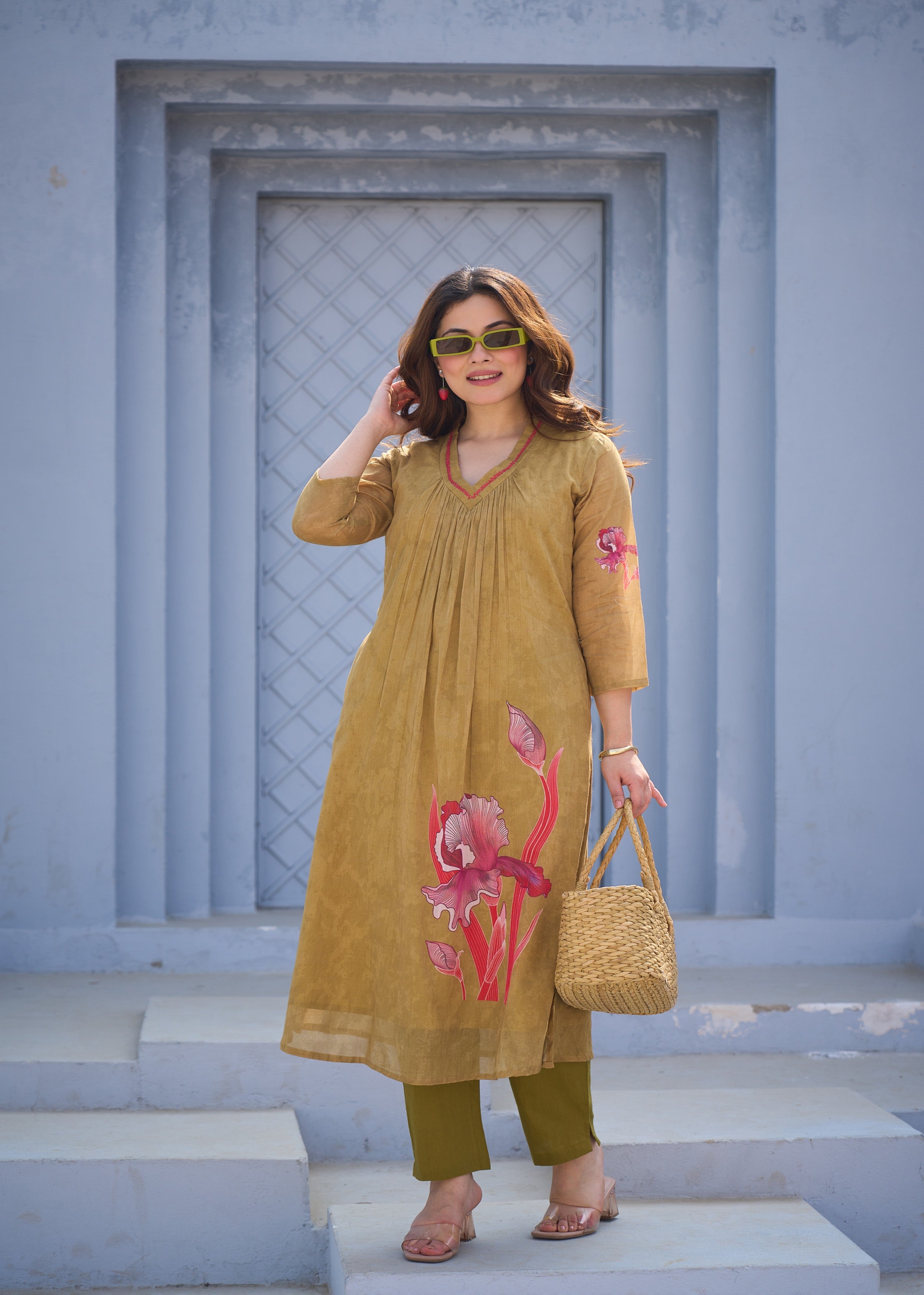 Crimson Iris Printed Cotton Kurta Set