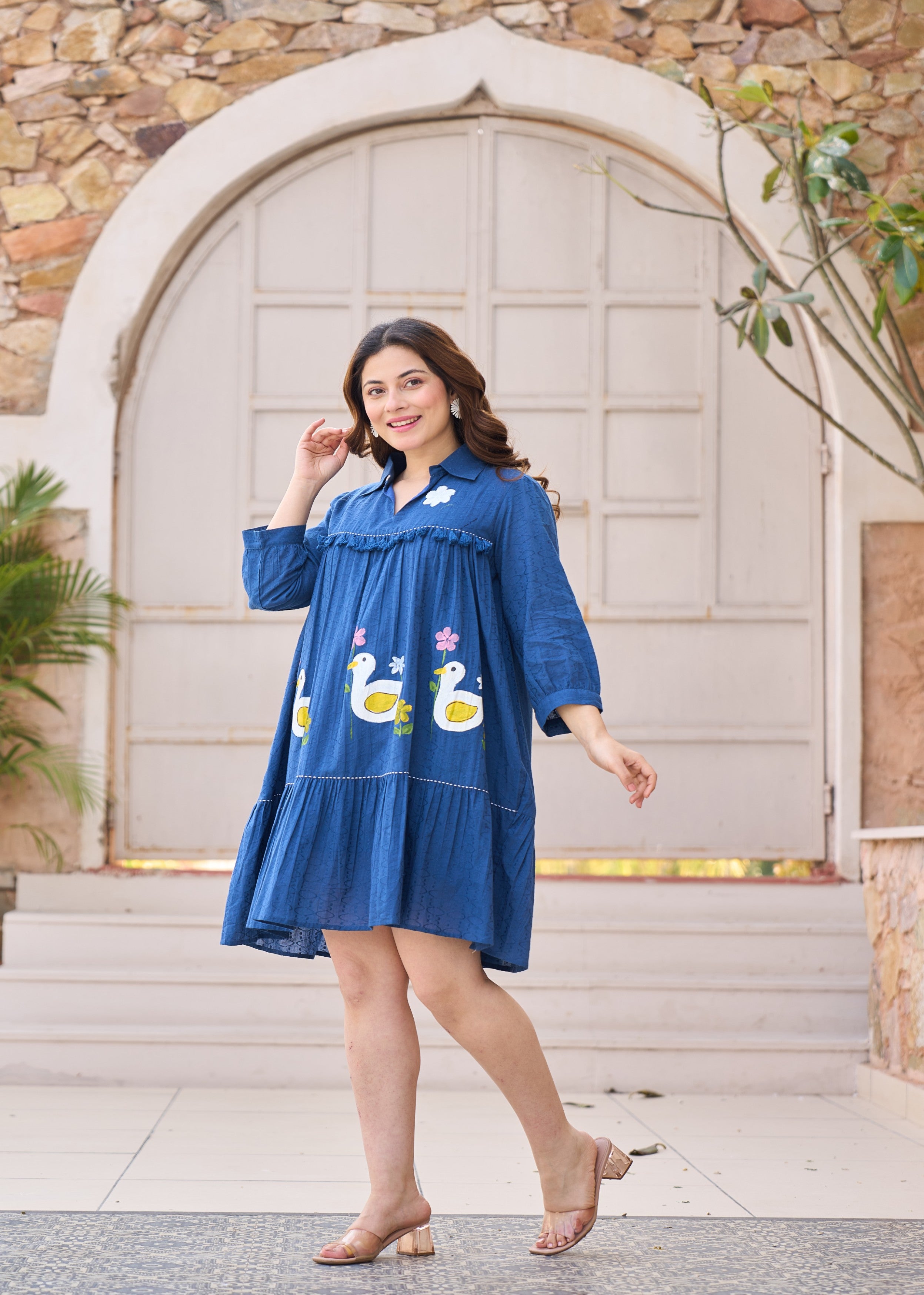 Azure Tales Embroidered Cotton Dress