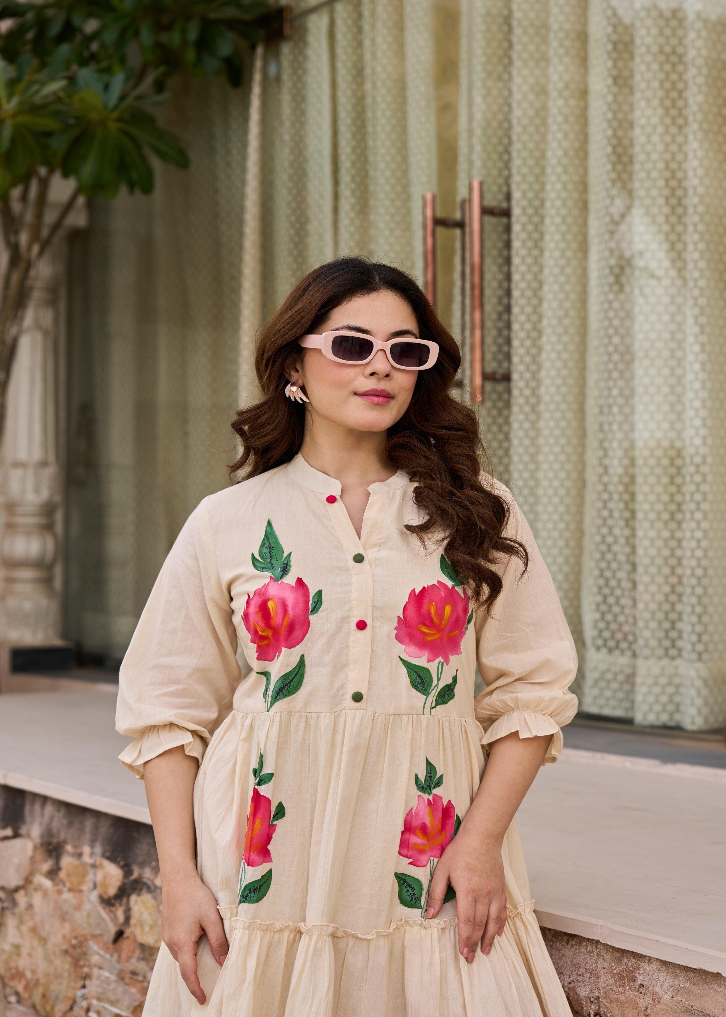 Beige Blush Printed Cotton Dress