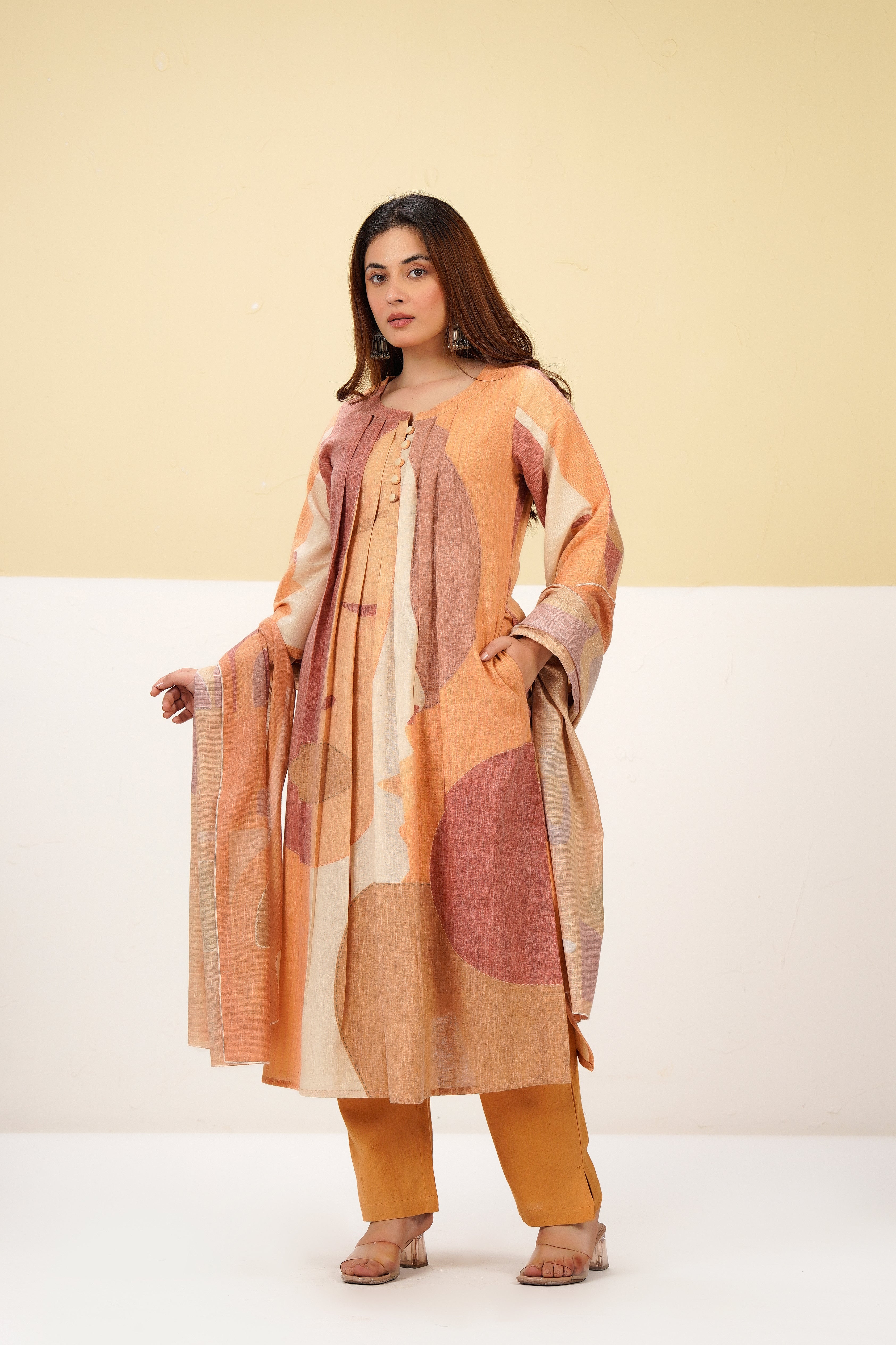 Terracota Abstract Printed Linen Pant Set