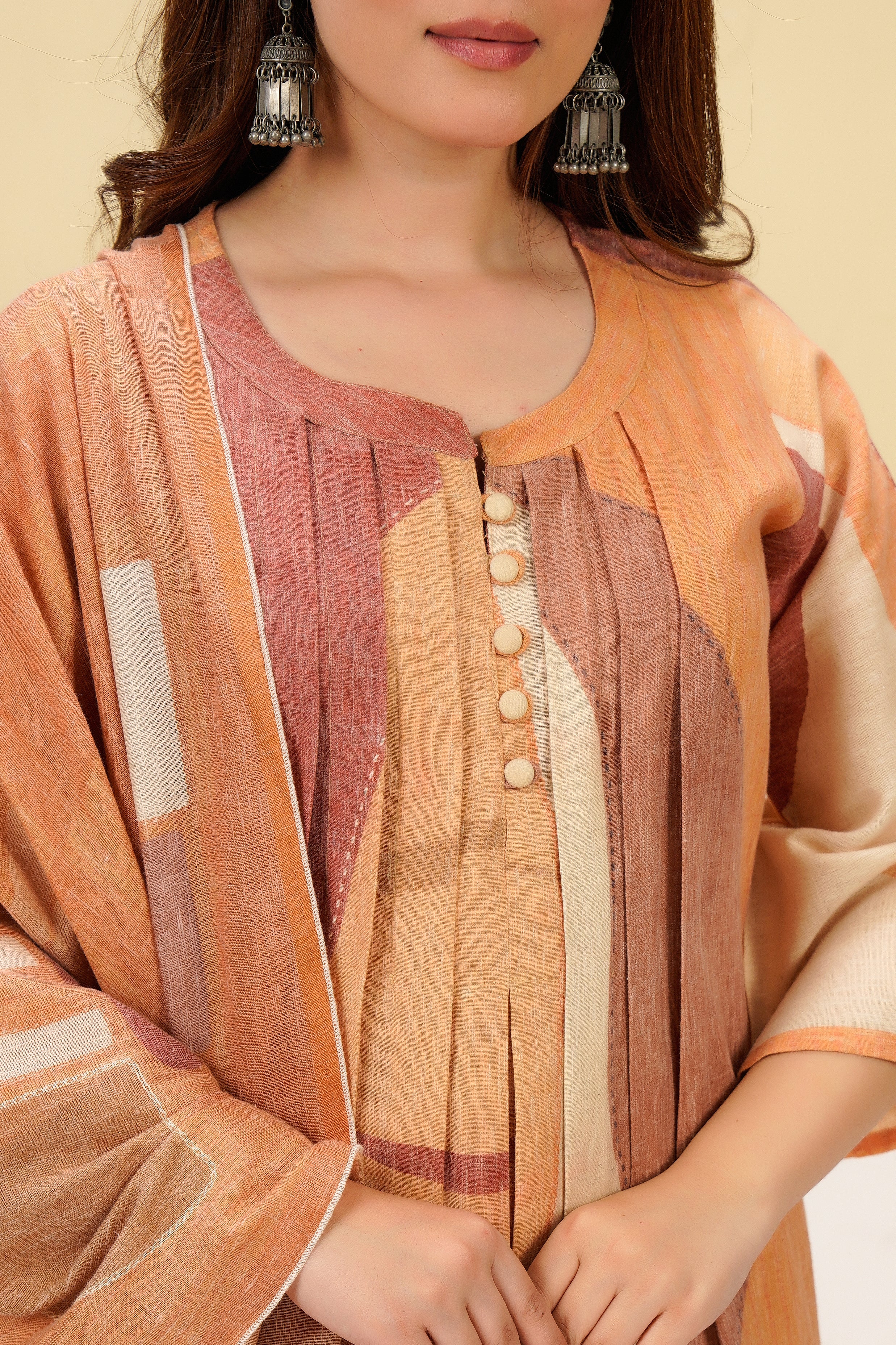Terracota Abstract Printed Linen Pant Set
