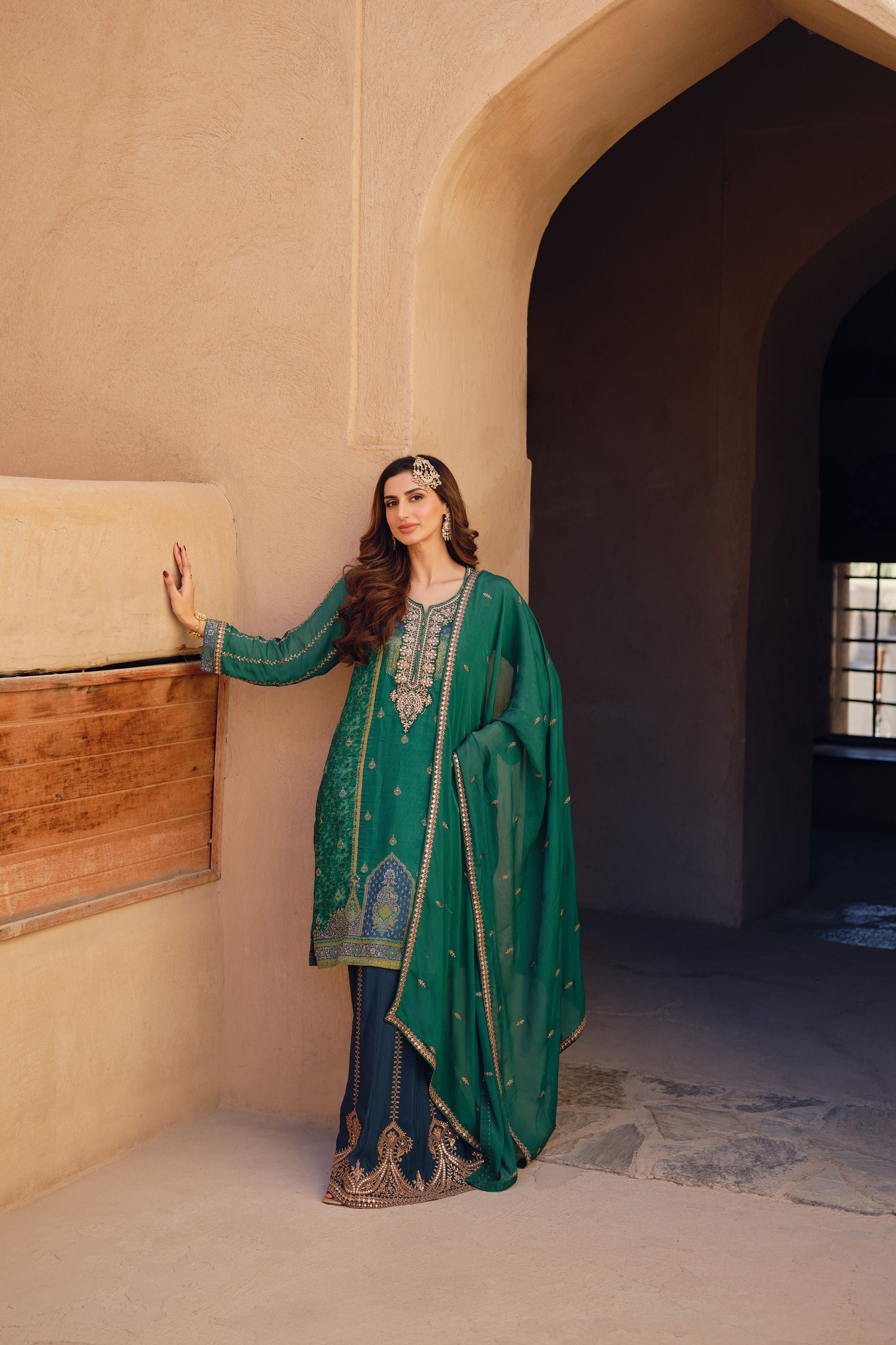 Emerald Green Dola Silk Palazzo Set