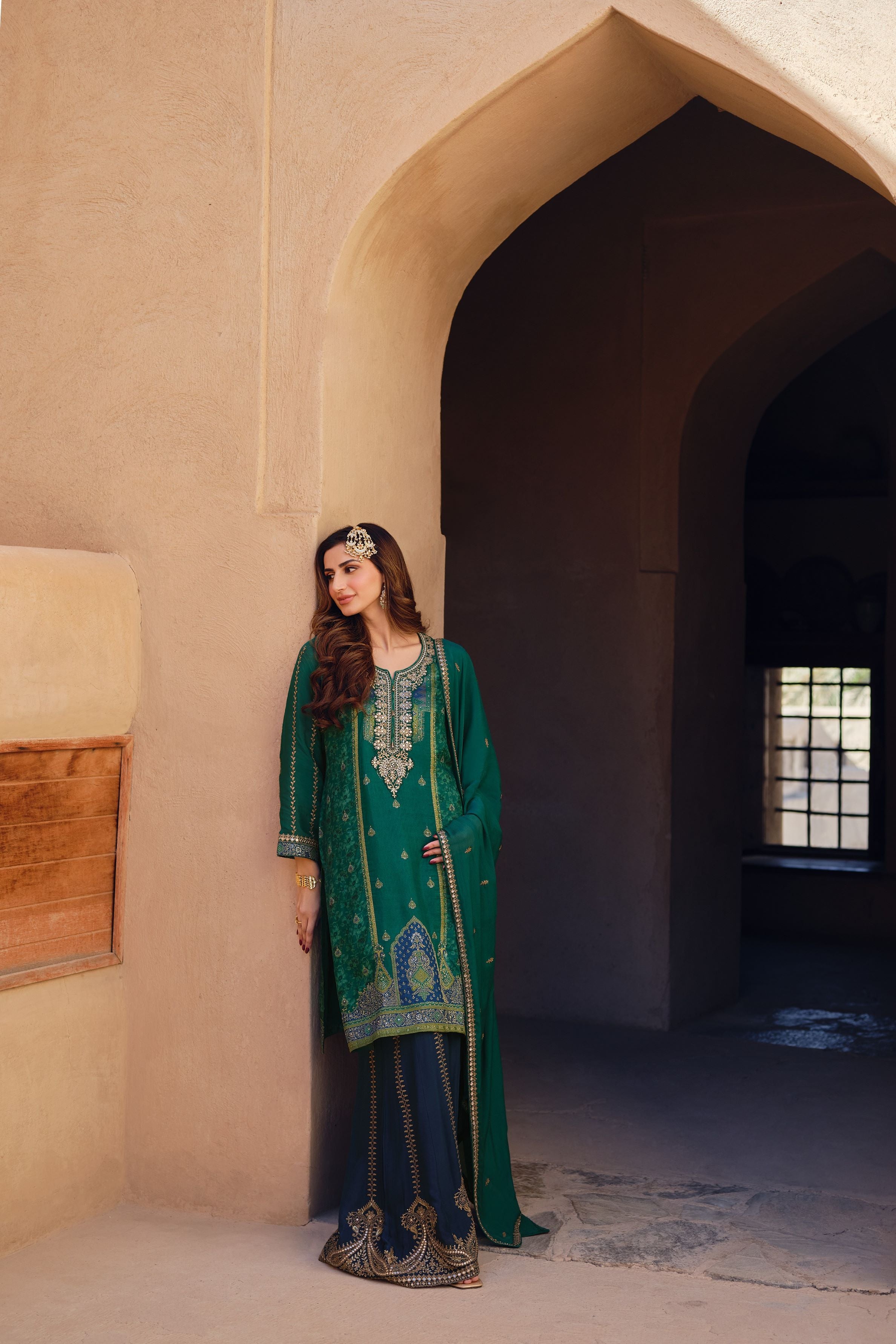 Emerald Green Dola Silk Palazzo Set