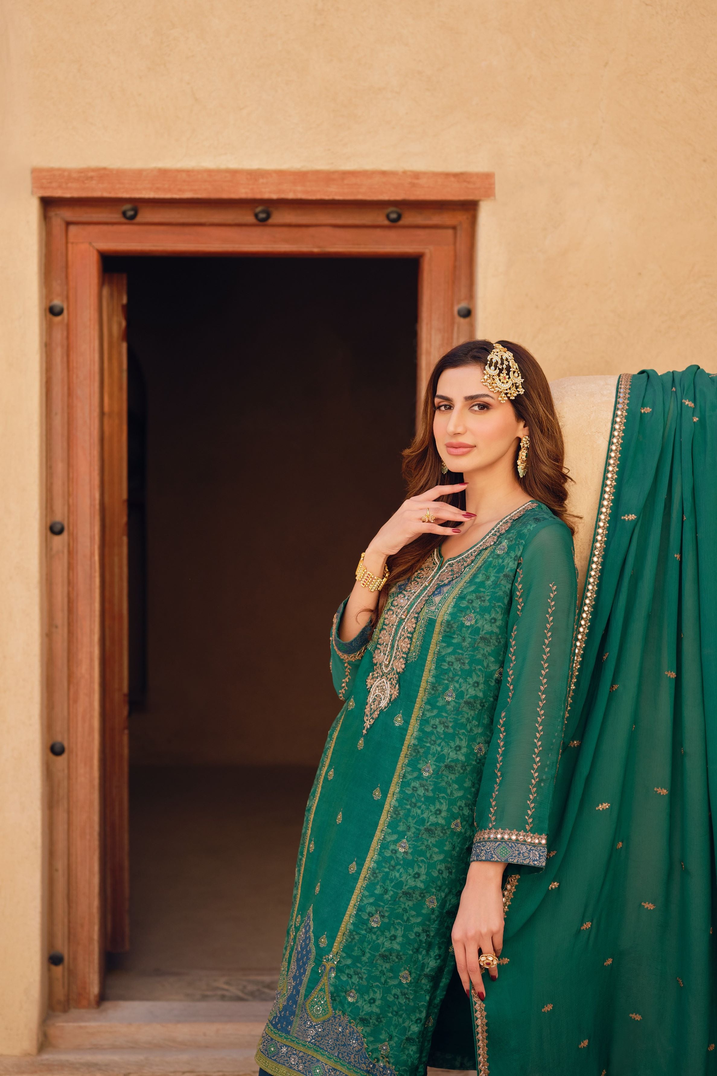 Emerald Green Dola Silk Palazzo Set