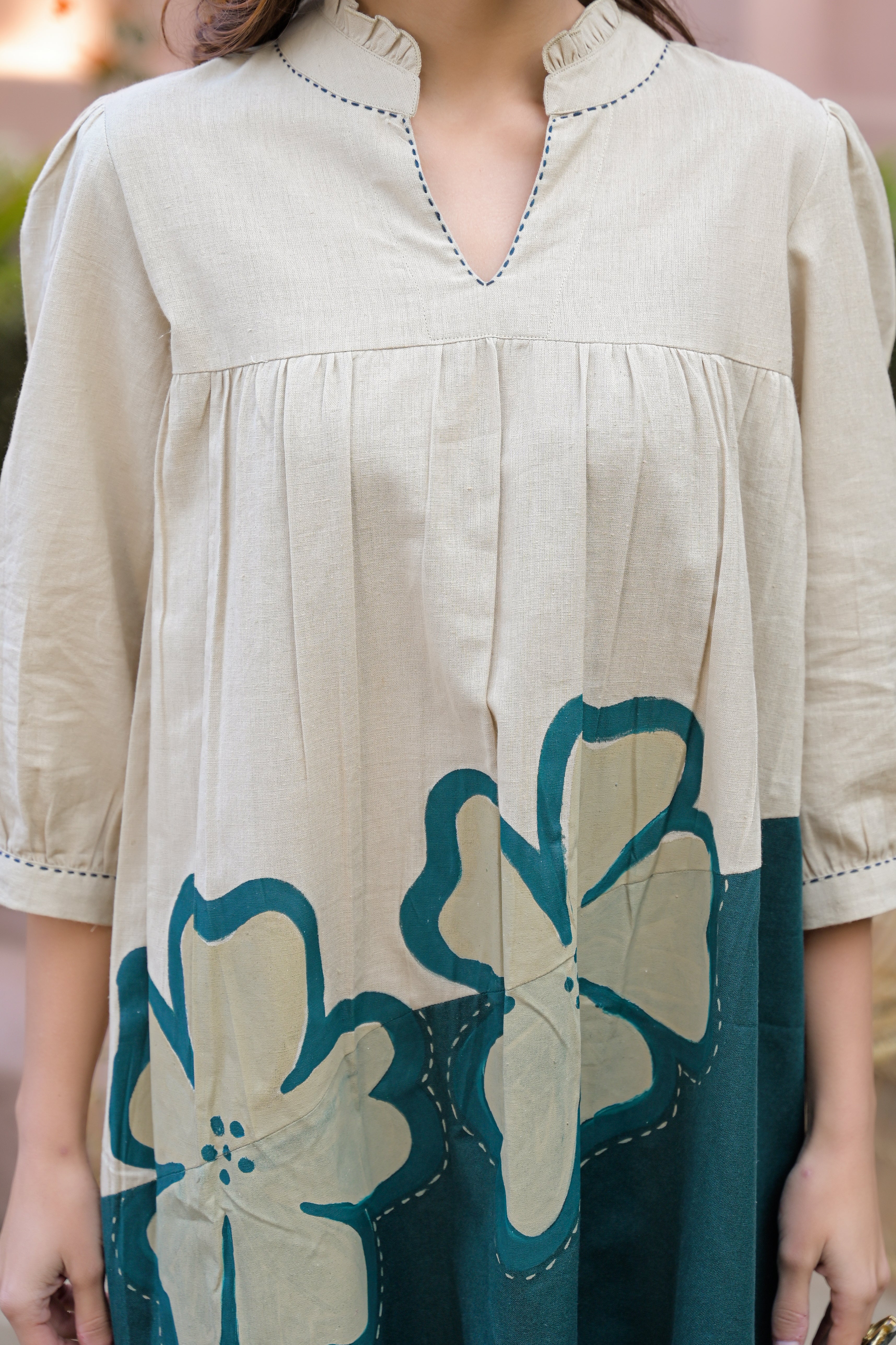 Olive Bloom Printed Cotton Dress